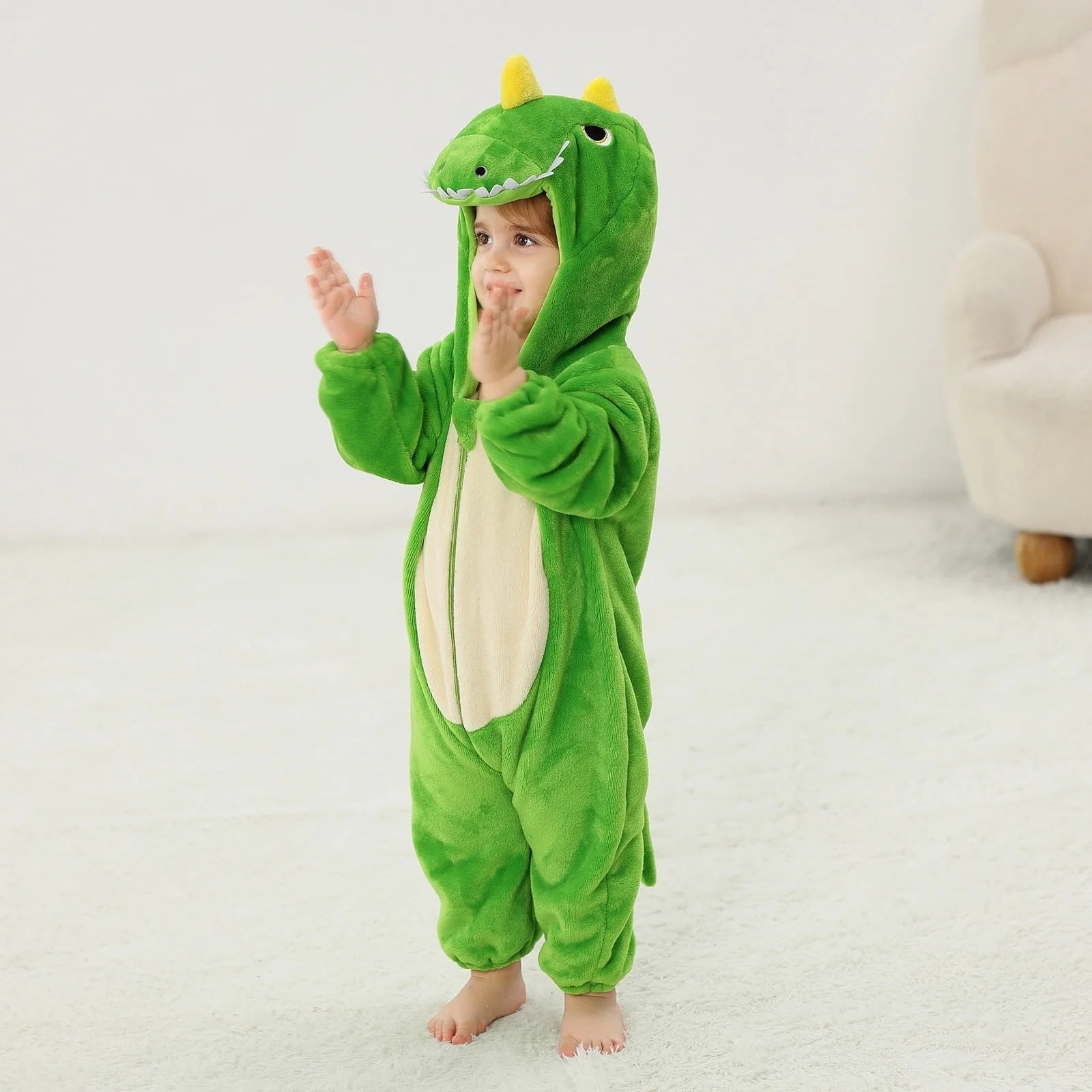 WIBACKER 0-3T Unisex Baby Animal Costume Winter Autumn Flannel Hooded Romper Christmas and Halloween Dinosaur Cosplay Jumpsuit