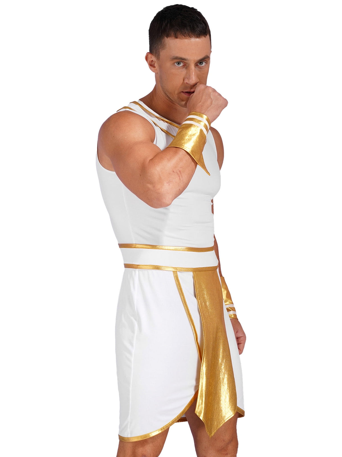 Haitryli Men's 3 Pieces Mr Toga Greek God Set Adult Party Toga Roman Dress with Wristband Blue 3XL