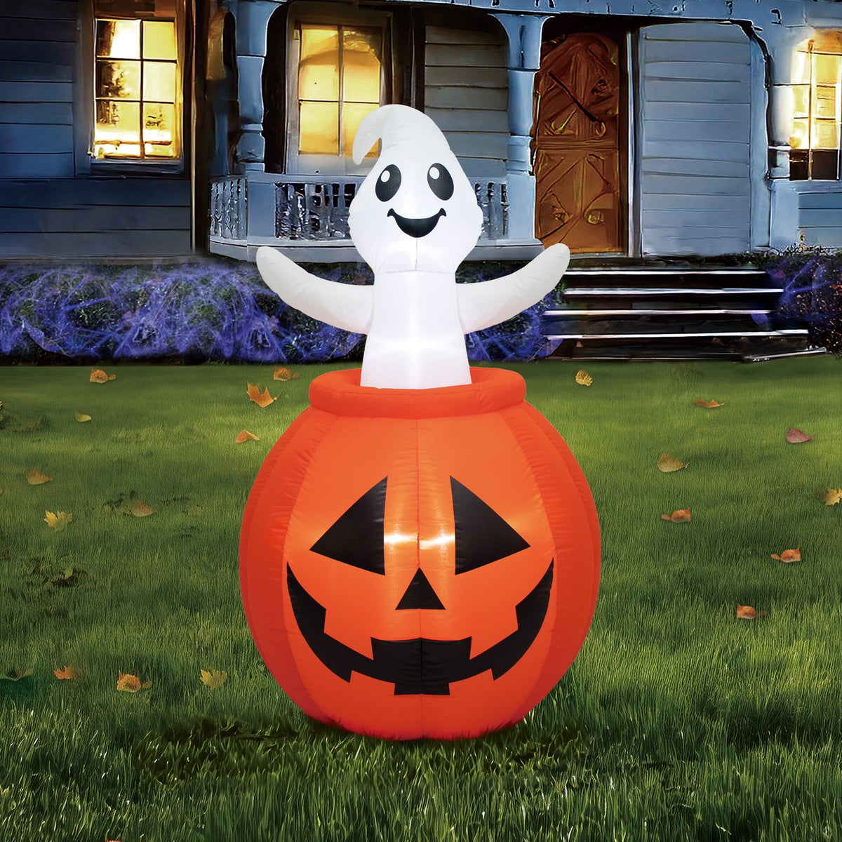 Animated Pop-Up Jack-o'-Lantern Ghost Airblown Yard Inflatable, Orange and White, 5', Halloween by Way To Celebrate