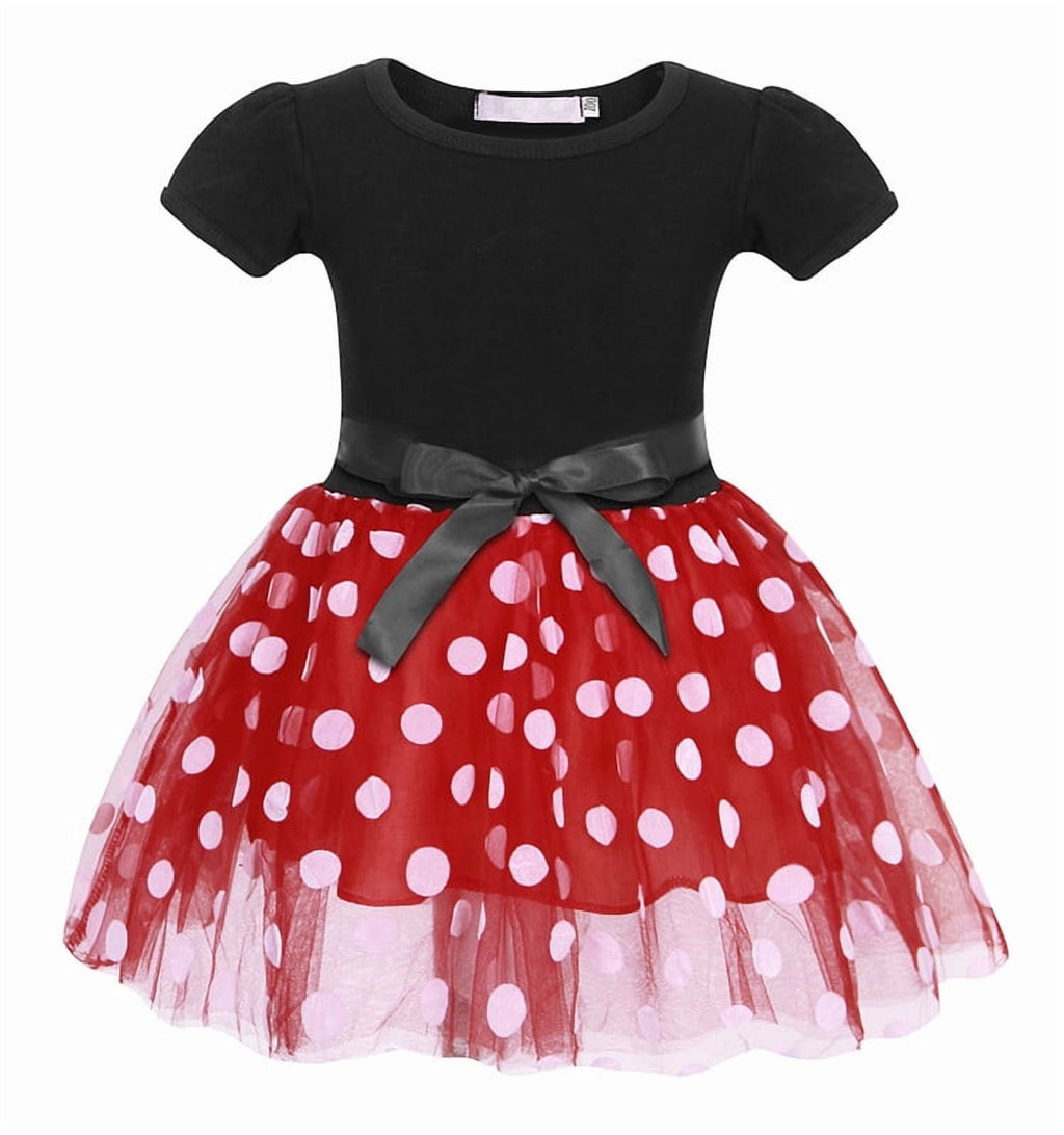 Jurebecia Girls Red Polka Dot Tutu Dress with Bow Headband, Baby Toddler Party Costume for Birthday & Cosplay (110 cm)