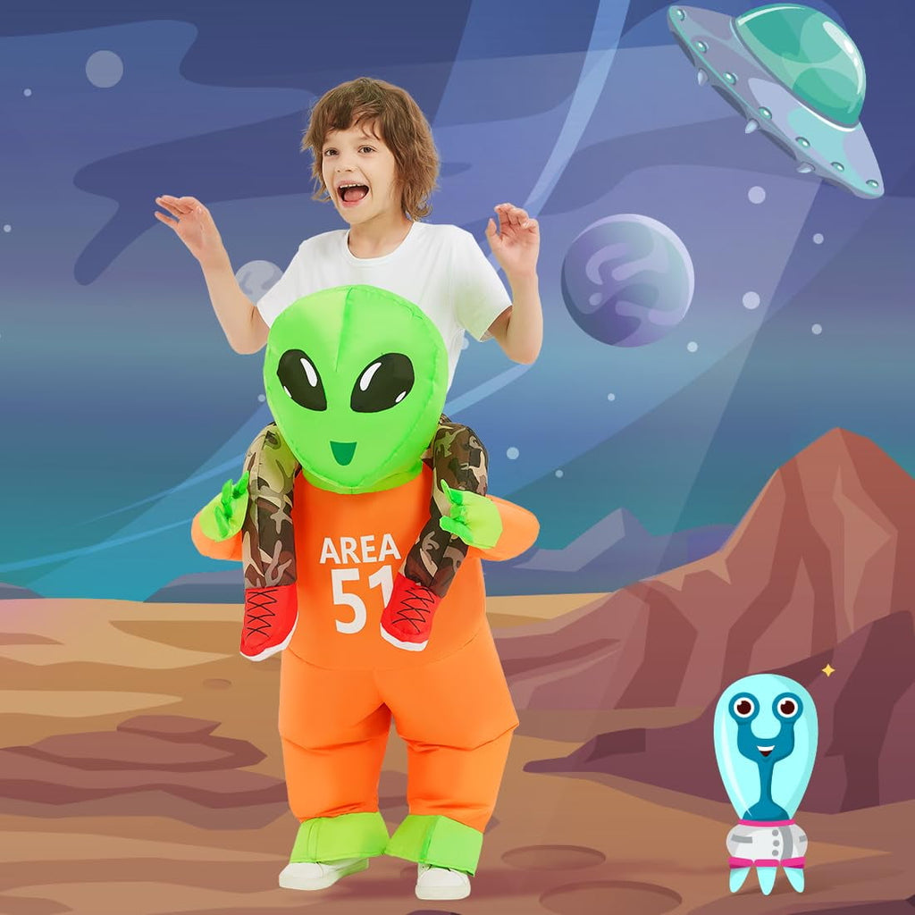 GOOSH 55 inch Kids Alien Halloween Inflatable Costume, Inflatable Alien Costume Alien Blow up Costumes for kids, Funny Boys Girls Unisex Blow Up Halloween Costumes for Holiday Party Cosplay