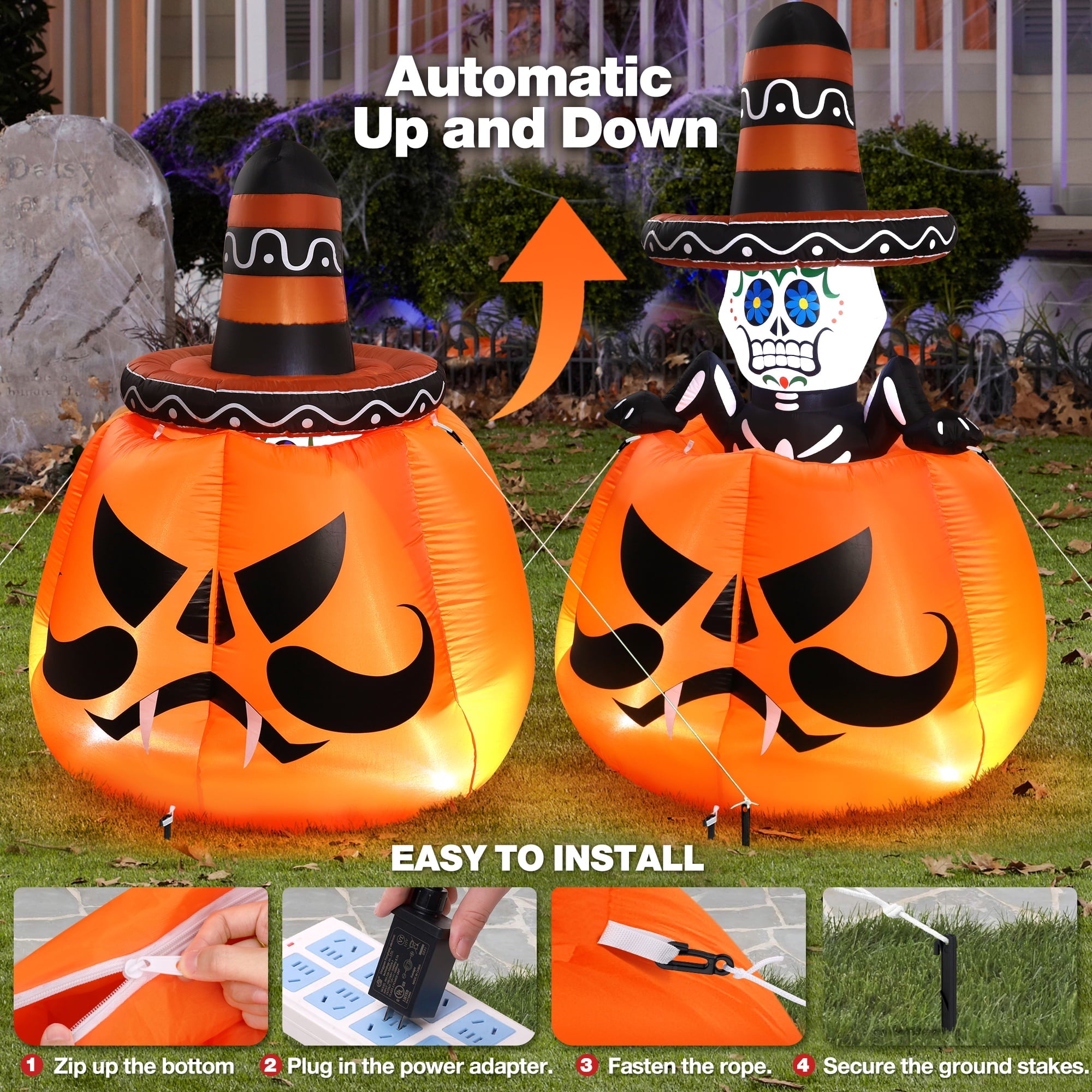 Ayieyill 6FT Halloween Festive Pumpkin Inflatable Decor, Blow Up Ornament for Indoor Outdoor Garden Lawn Yard Halloween Holiday Decoration