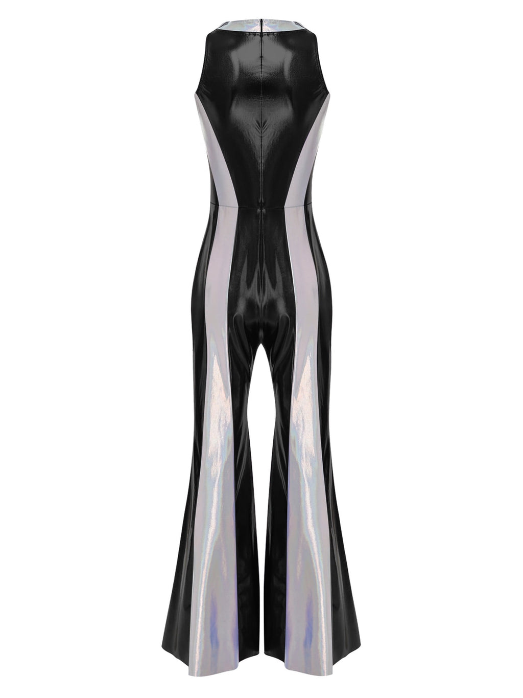 YiZYiF Womens 70s 80s Disco Costume Shiny Metallic Flared Pants Jumpsuit for Dance Party Halloween Gold S