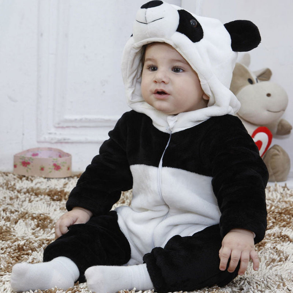 Cjfdfy Toddler Baby Boy Girl Fall Winter Clothes Newborn Infant Kids Halloween Panda Costume Warm Plush Hooded Romper One Piece Animal Outfit Long Sleeve Zipper Jumpsuit