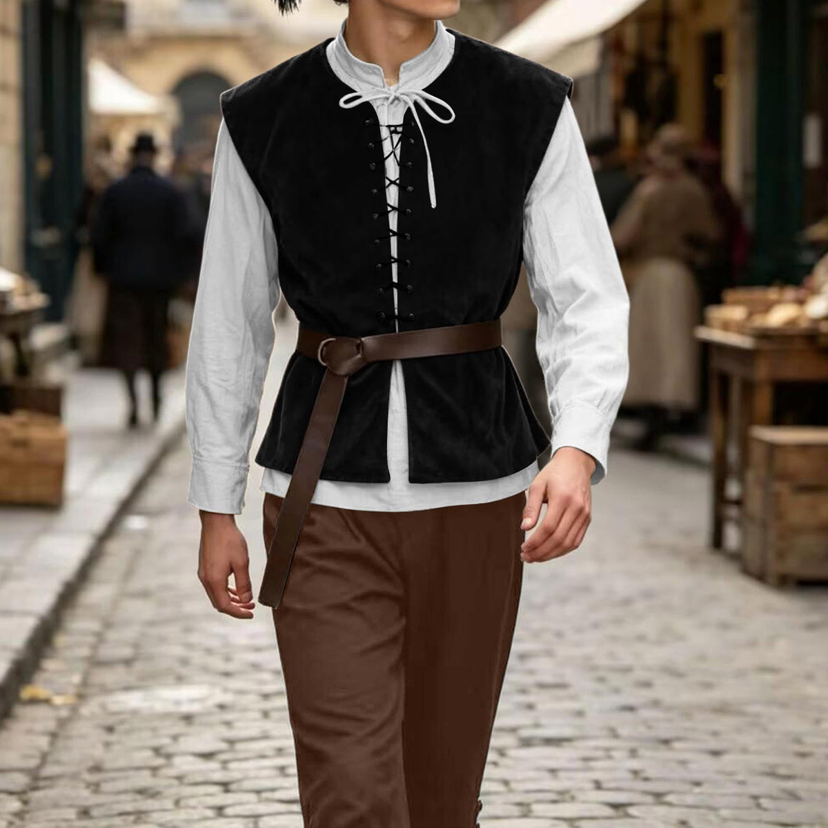 Ceisia Medieval Renaissance Outfit For Men Lace Up Waistcoat Long Sleeve Shirt Lace Trousers With Matching Belt Halloween Pirate Halloween Gift