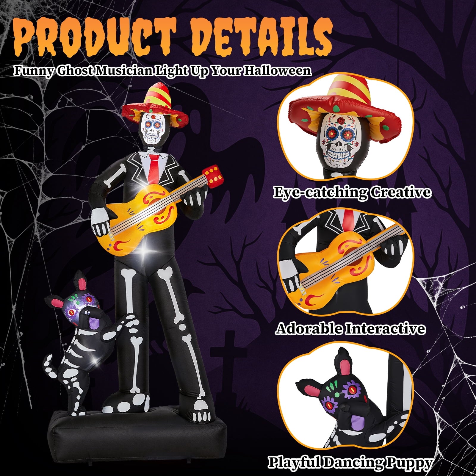 Ktaxon 7' Halloween Inflatables Skeleton Outdoor Halloween Decoration Skeleton with Dog,Built-In LED Lights