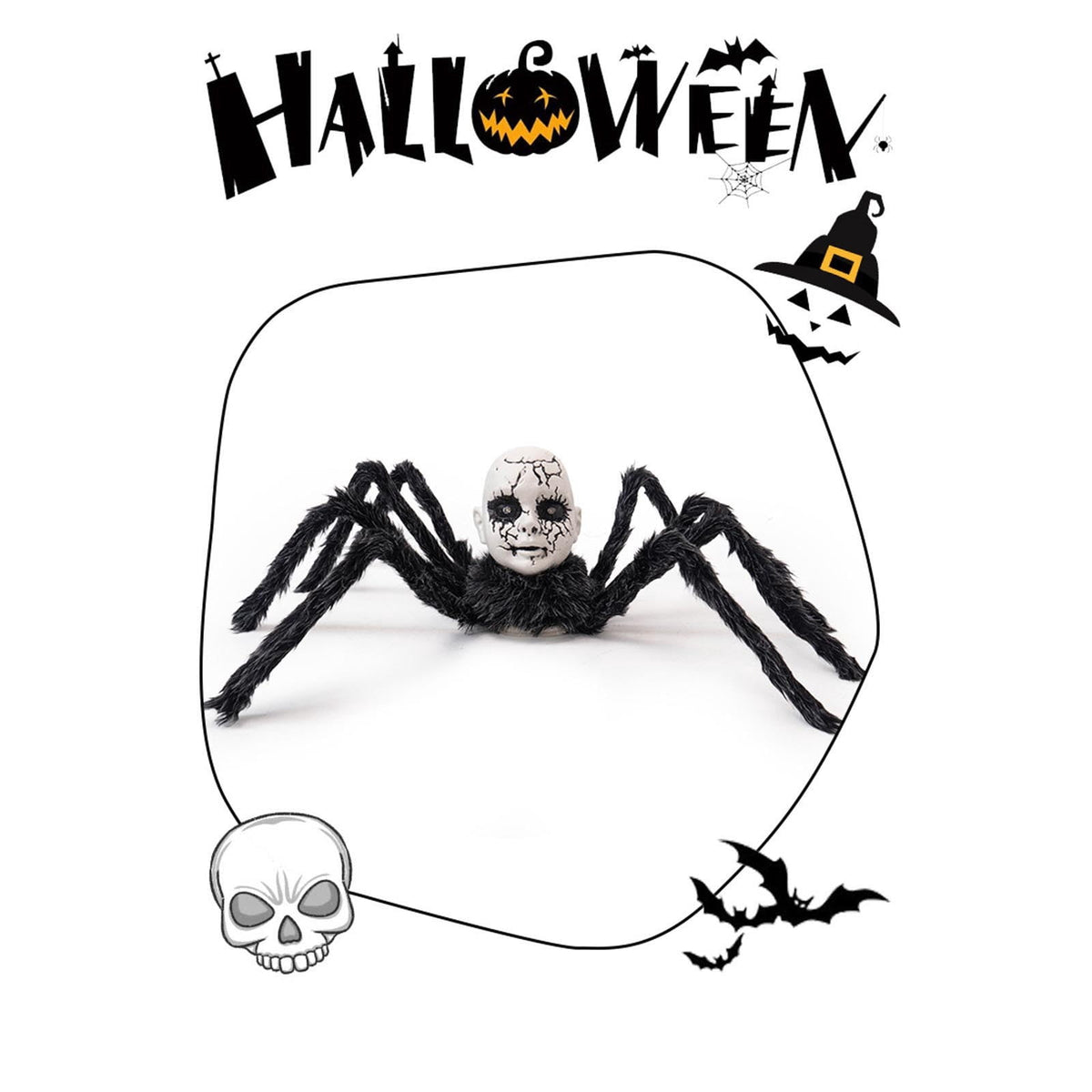 Halloween Doll Face Spider Walking T-oy Sound Activated Light Up Horror Prop Halloween Haunted House Decoration Party Scene Display Scary Animated Ornament Use Set Item Accessory