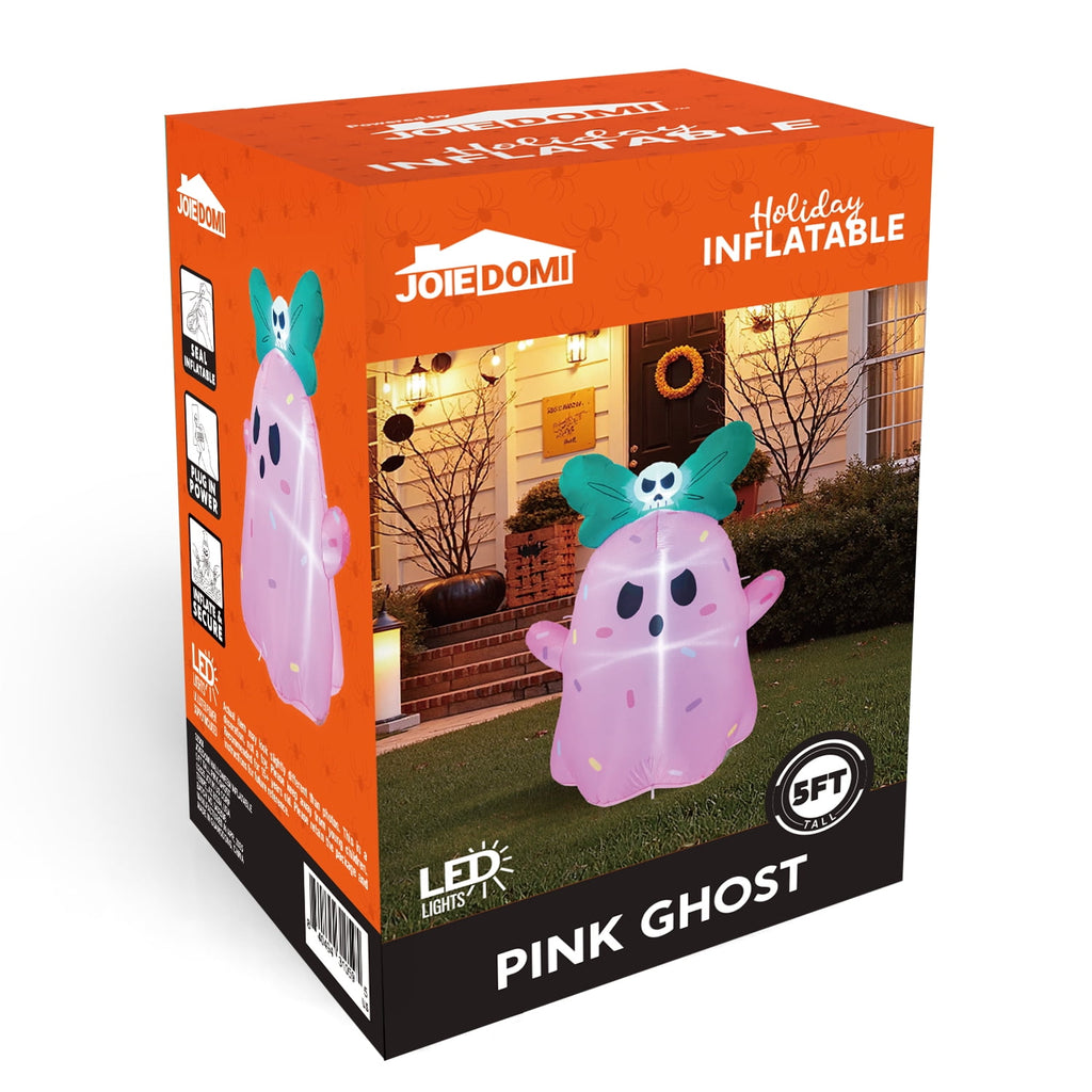 Joyfy 5Ft Halloween Inflatable Pumpkin Ghost with Colorful LED Lights,Halloween Blow Up Cute Decor for Indoor Outdoor Holiday Yard Decoration