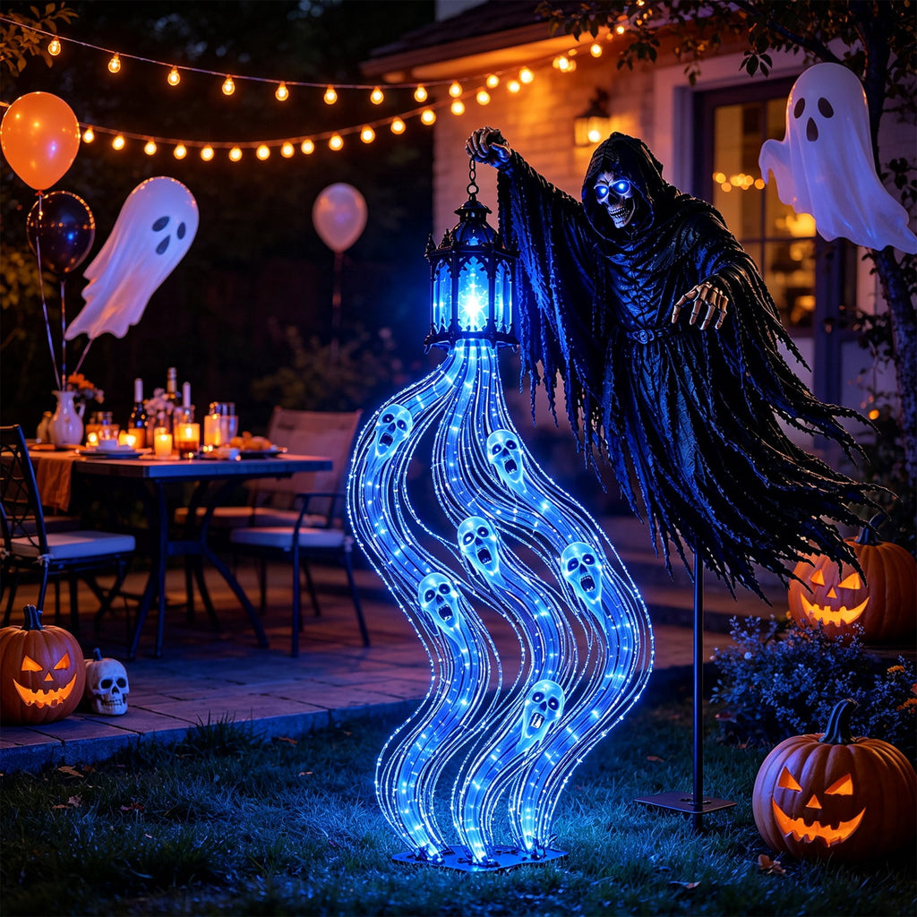 Halloween Witch Cauldron Garden Stake Lights, 2.7Ft LED Color Waterfall-Style Light Flow Flying Witch Garden Stake, Waterproof Weather Resistant Projector Lights for Outdoor Yard, Lawn, Pathway