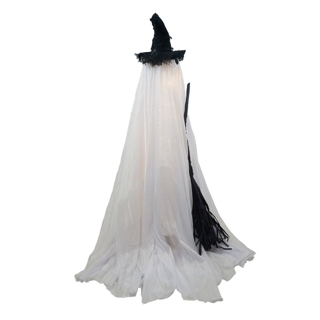 Light-Up Standing Fabric Ghost with Broom Decoration, Black and White, 36", Halloween by Way To Celebrate