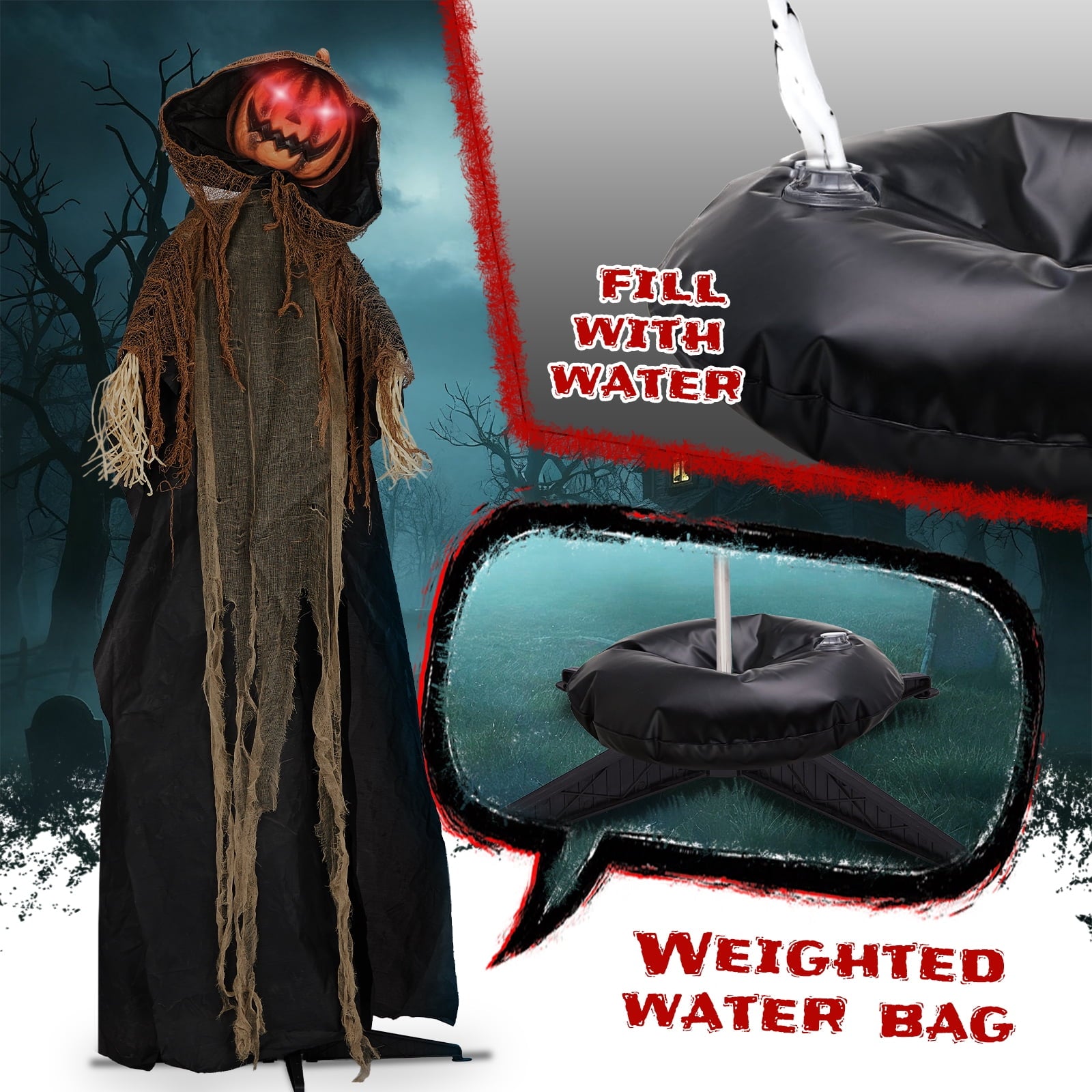 Ktaxon 6ft Pumpkin Man Animated Animatronic Decoration Creepy Halloween w/ Classic Cape Creepy Cloaked Jack-o'-Lantern for Porch & Yard