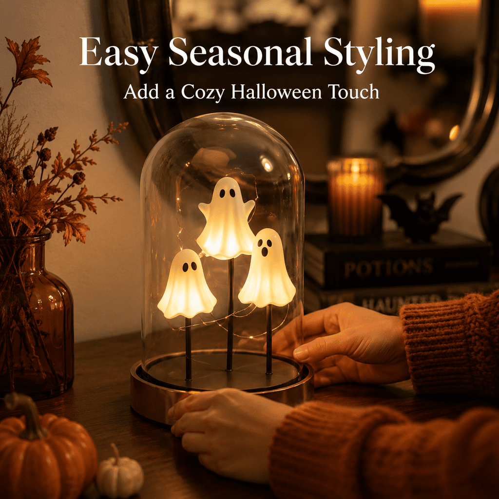 Diceymbol Halloween Decorations and Fall Decor, Halloween Venue Decoration Ghost Props LED Illuminated Ghost Decorations for Tabletop, Mantel, Shelf Indoor Outdoor 9.05 inch