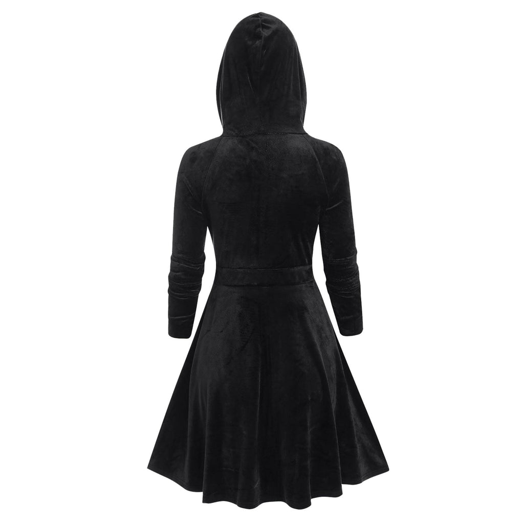 QATAINLAV Womens Gothic Hoodies Dress Fall Winter Long Sleeve Velvet Sweatshirts Cute Cat Ear Hooded Zip up Dresses with Pockets, Wine, M