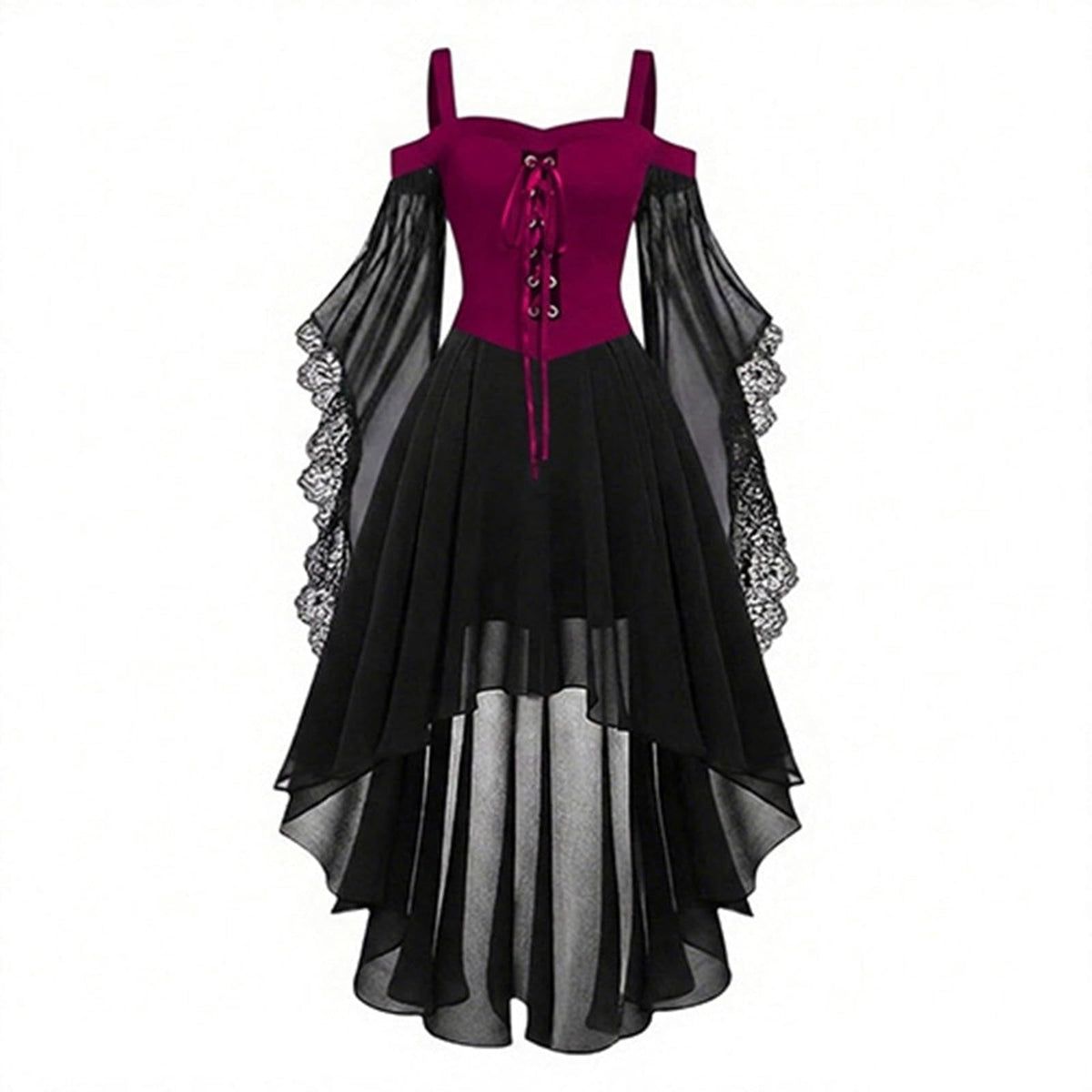 Witch Dress Women 2026 Halloween Costumes Woman Adults Medieval Vampire Butterfly Sleeve Mesh Gothic Outfits Red S