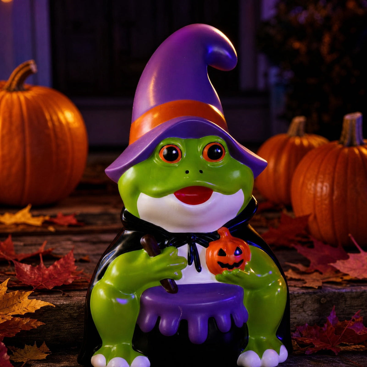 QLUEWX Halloween Witch Frog Blow Mold, Green Witch Hat Frog Figure with Lighted Blow Mold Style, Light Up Frog Statue for Porch Yard Haunted House Indoor Outdoor Home Halloween Decoration