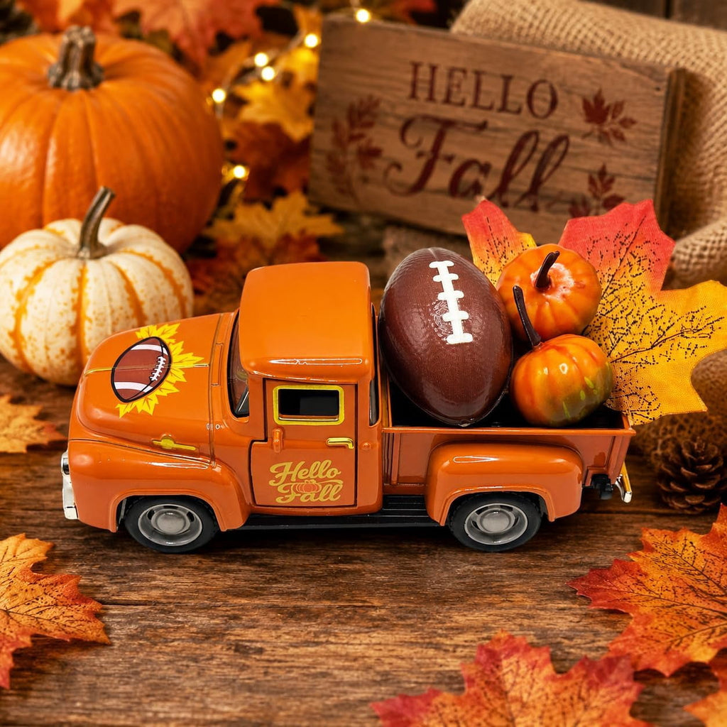 Molumo Halloween Truck Decor - Vintage Pink Pickup Truck with Ghost and Pumpkin Figurines for Halloween Home Tiered Tray Holiday Party Decoration