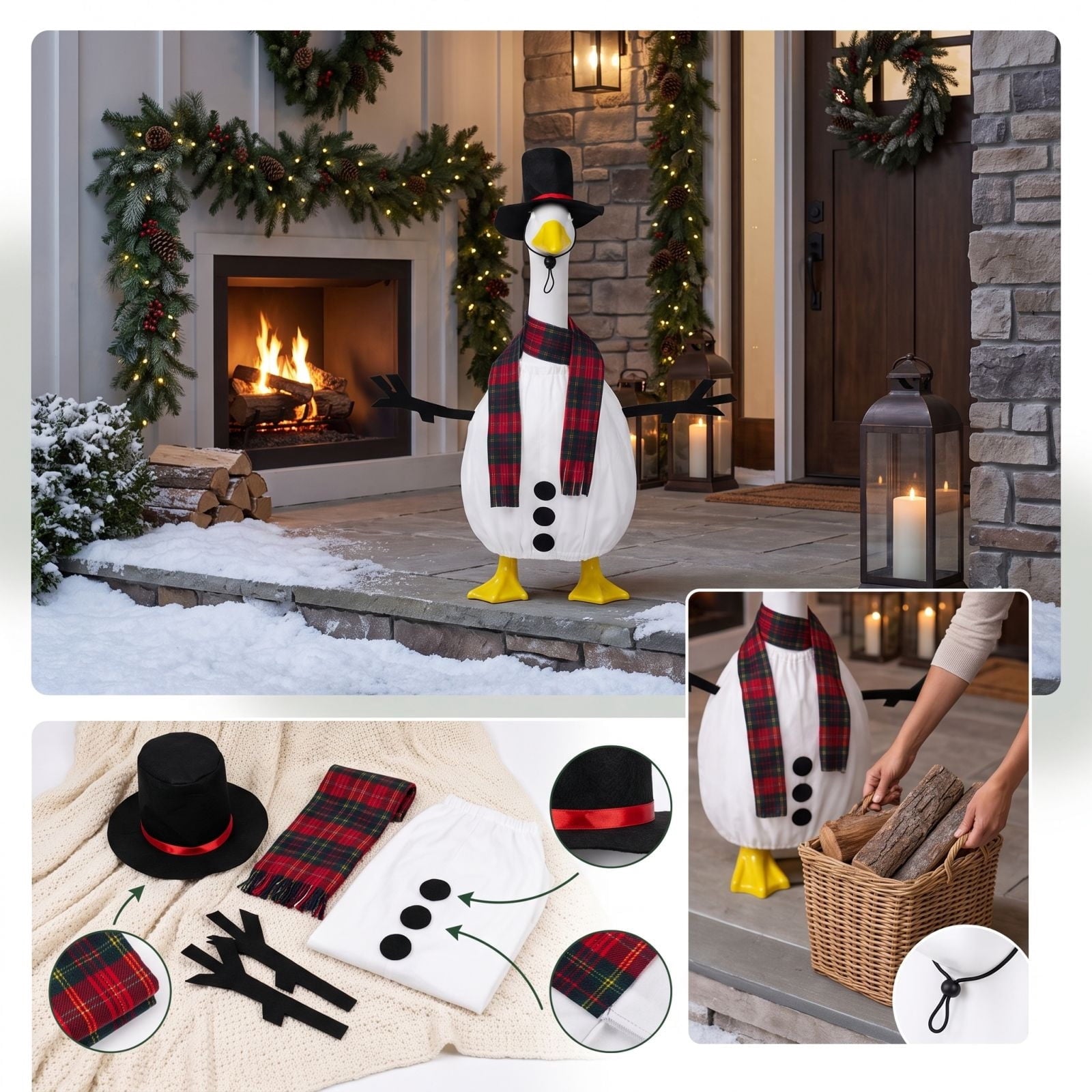 Thanksgiving Harvest Outfit for 23" Porch Goose, Goose Fall Theme Dress in White&Orange with Headwear Fall Harvest Decor for 23" Goose Outdoor Patio Yard Lawn Decoration