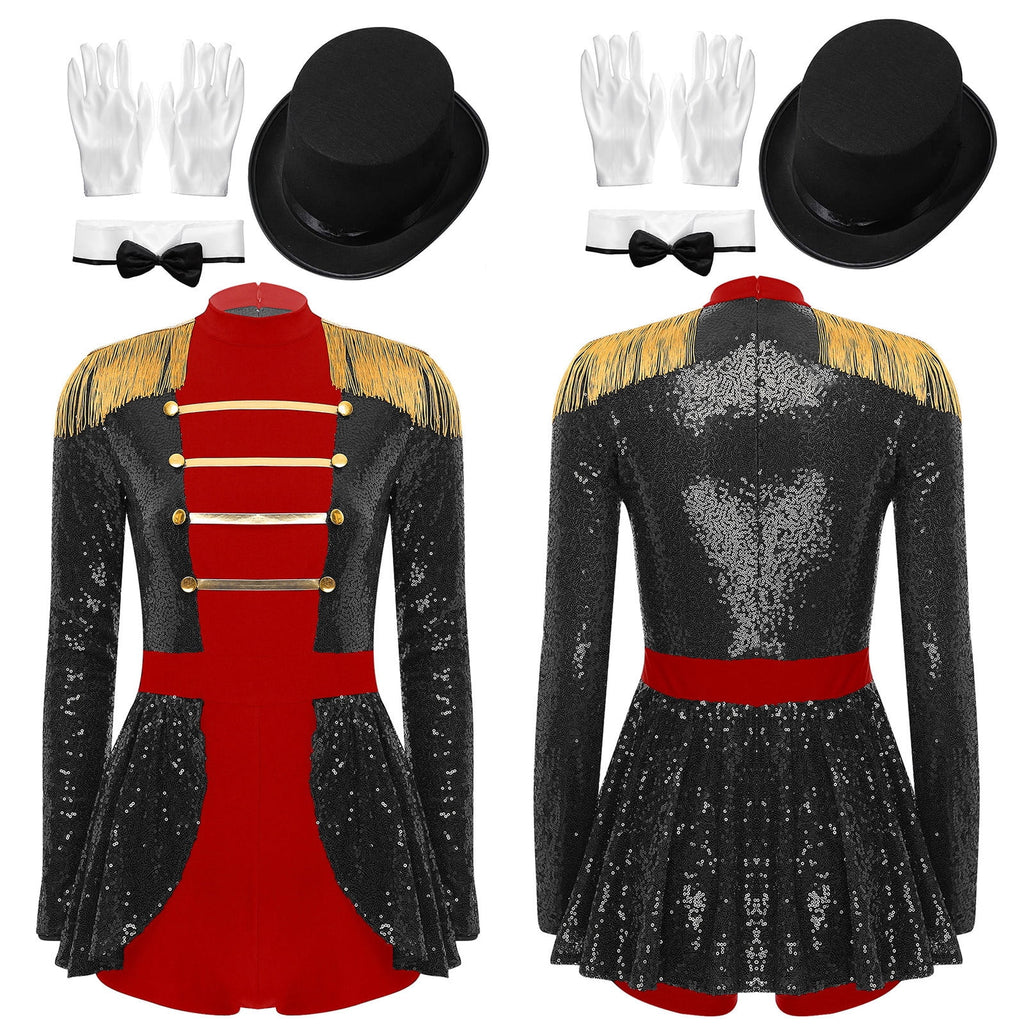 iiniim Womens Ringmaster Costume Circus Ring Leader Outfit Master Lion Tamer Fancy Bodysuit Black S