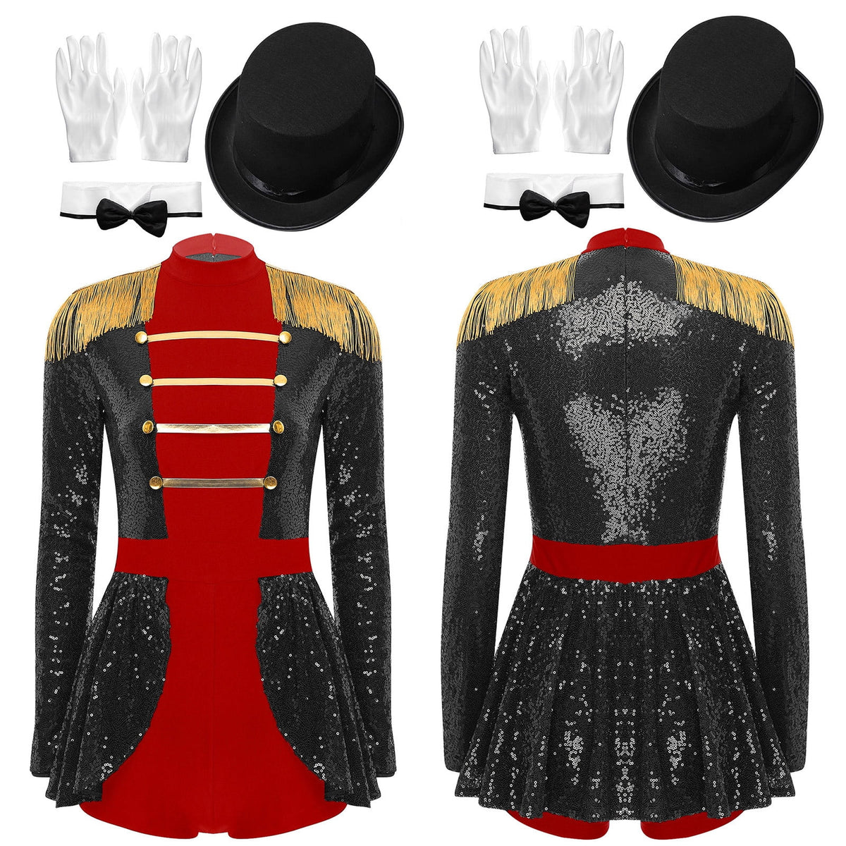 iiniim Womens Ringmaster Costume Circus Ring Leader Outfit Master Lion Tamer Fancy Bodysuit Black S