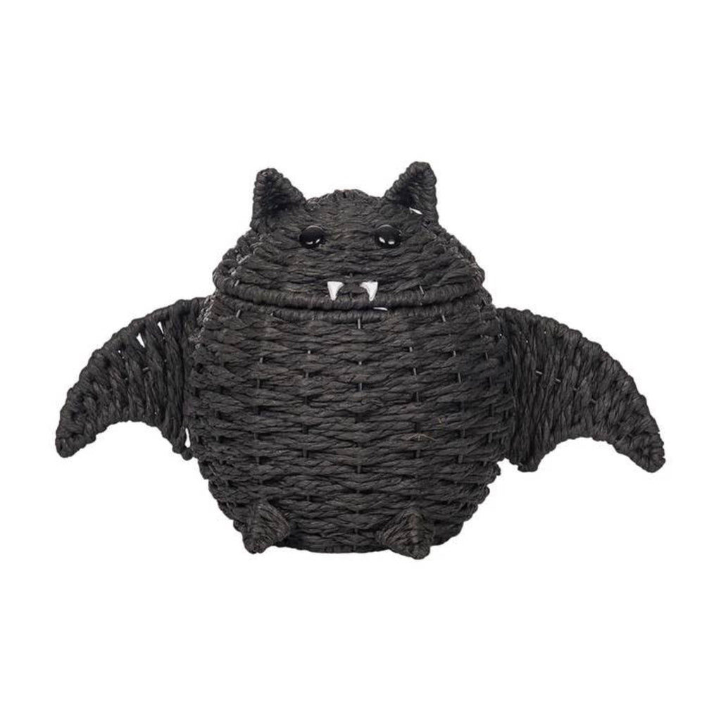 Gomind Halloween Woven Bat Storage Basket 15.75"x10.63", Handcraft Rattan Bat Candy Bowl with Lid, Indoor Tabletop Decor Organizer