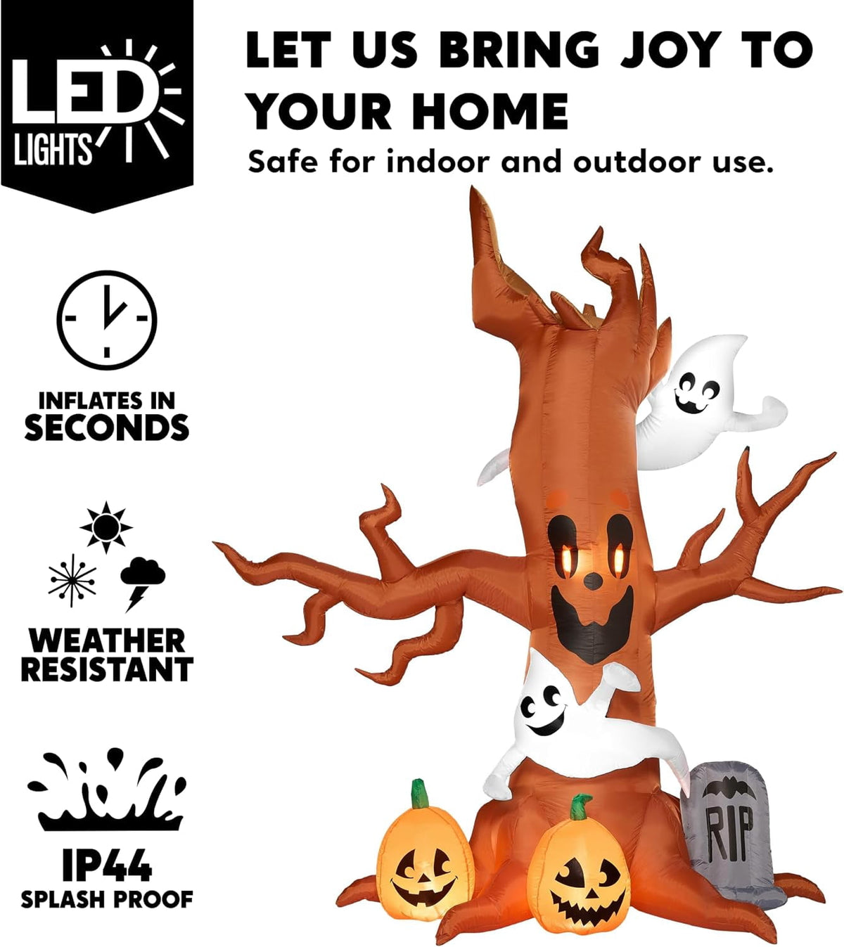 Joyfy 8 FT Halloween Inflatables Spooky Tree with Ghost,Pumpkin & Tombstone Tree Blow Up Decor with Built-in LED Lights for Yard,Lawn,Garden,Party,Holiday Outdoor Decorations