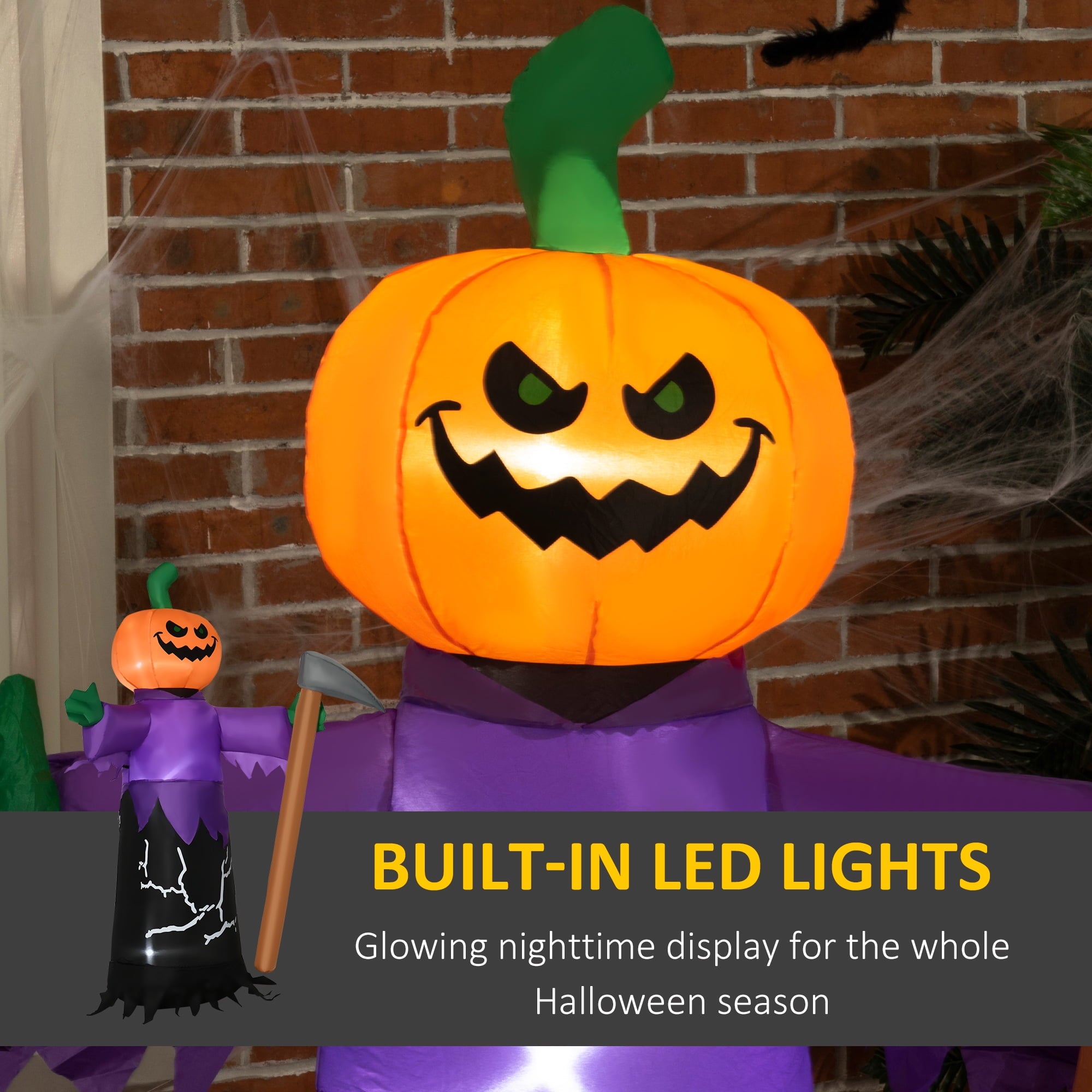 Outsunny 41.3" Inflatable Halloween Window Sticker Ghost with Orange Face, Halloween Decoration with LED Lights for Garden Indoor Outdoor