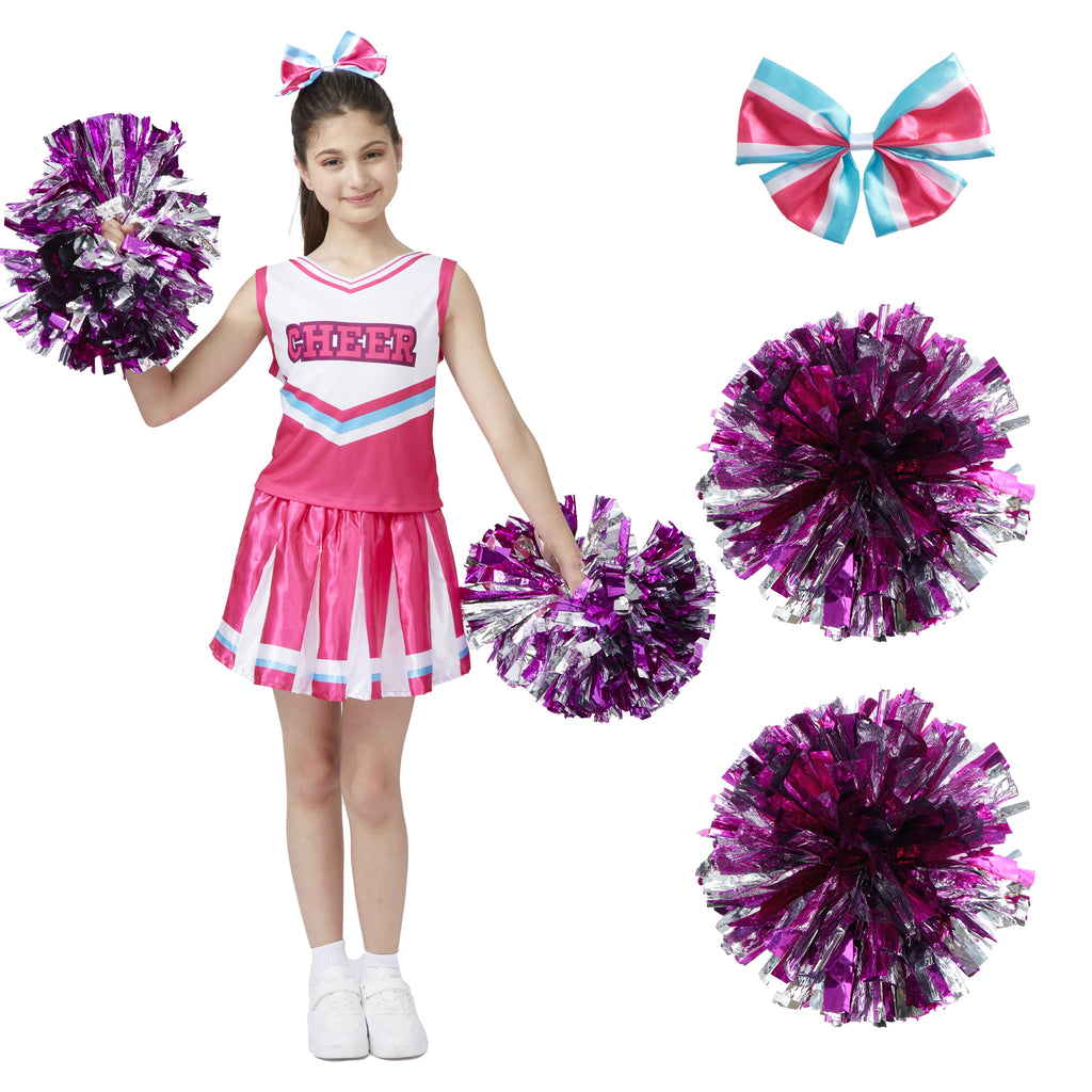 Joyfy Cheerleader Costume for Girls, Halloween Cute Cheer Uniform Outfit with Accessories for Kids Halloween High School Cheerleader Dress Up Costumes
