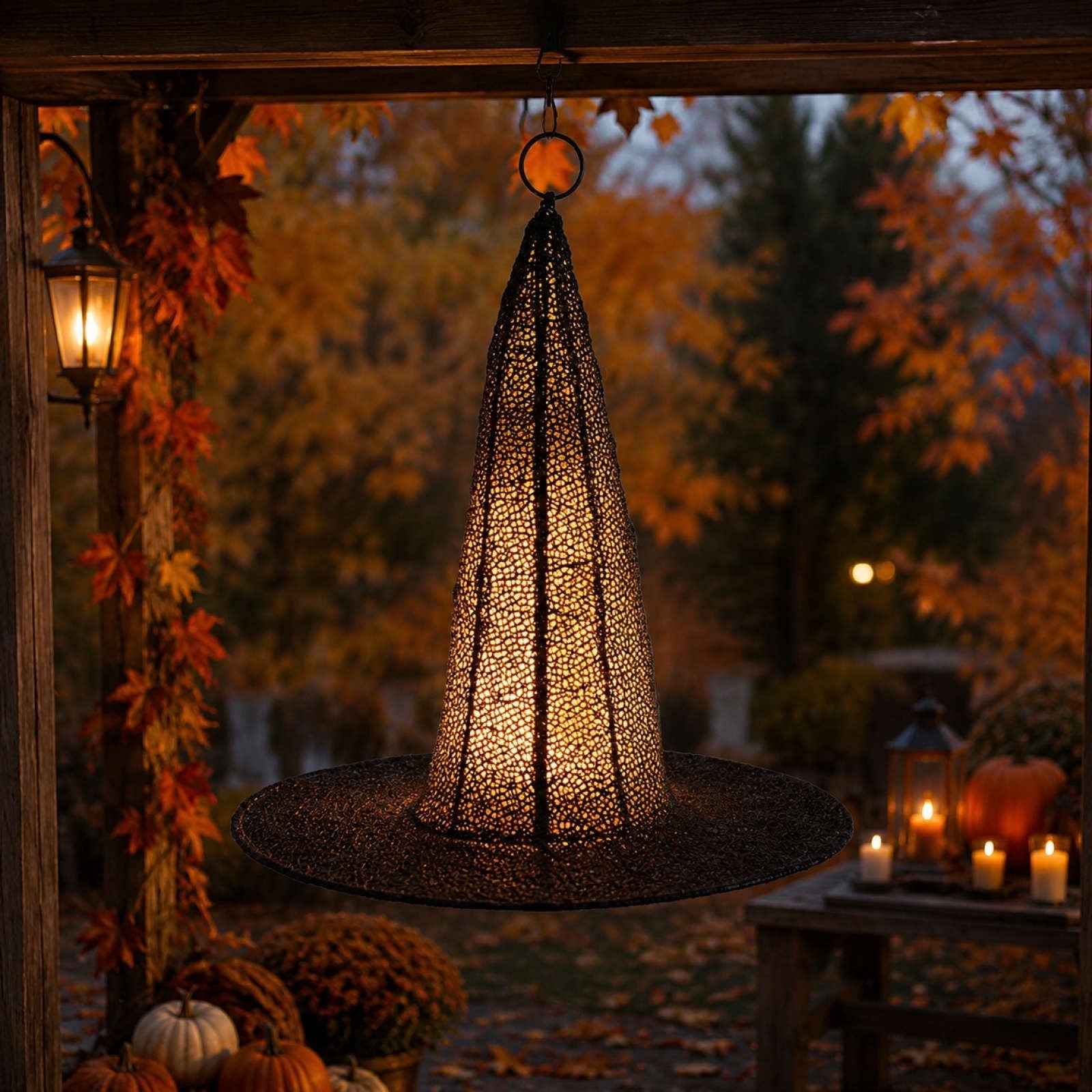 Honeplcked Lighted Hanging Witch Hats, Light Up Waterproof Halloween Decorations Hanging Lights for Indoor Outdoor Yard, Lawn, Tree, Party Supplies Decor
