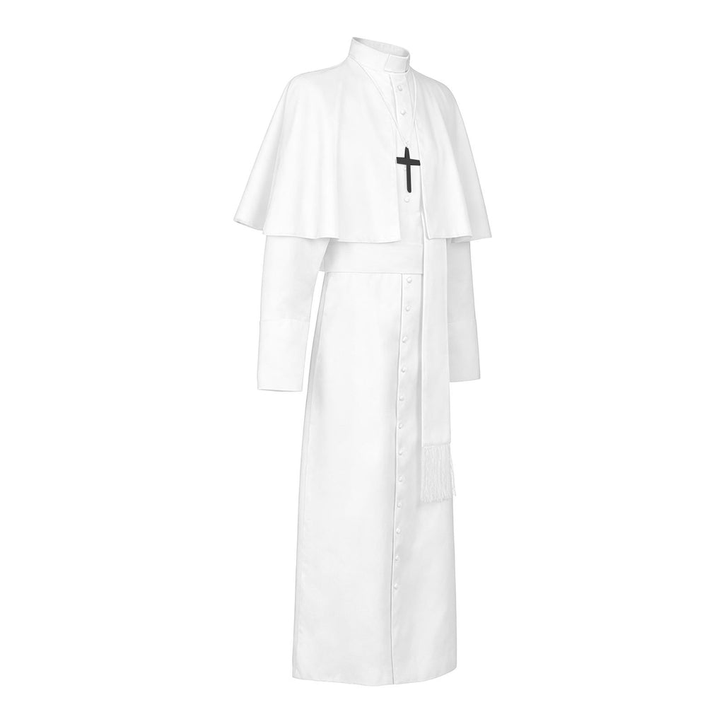 JOANKDMI Catholic Priest Costume for Men Clergy Cassock Robe with Capelet and Sash Halloween Party Outfit Religious Father Minister Fancy Dress for Men