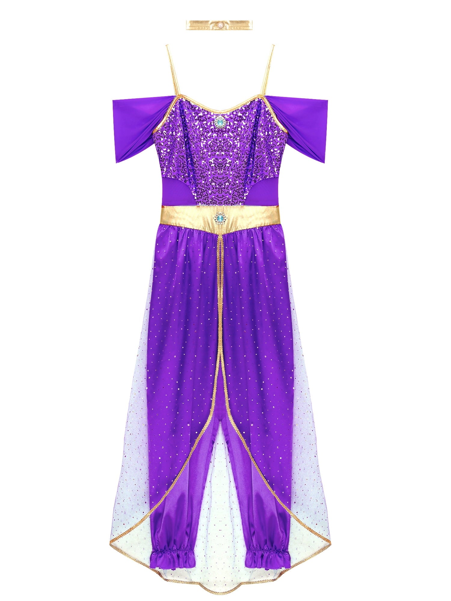 YiZYiF Women's Arabian Princess Dance Costume Halloween Party Fancy Dress Shiny Belly Dance Jumpsuit Turquoise B M
