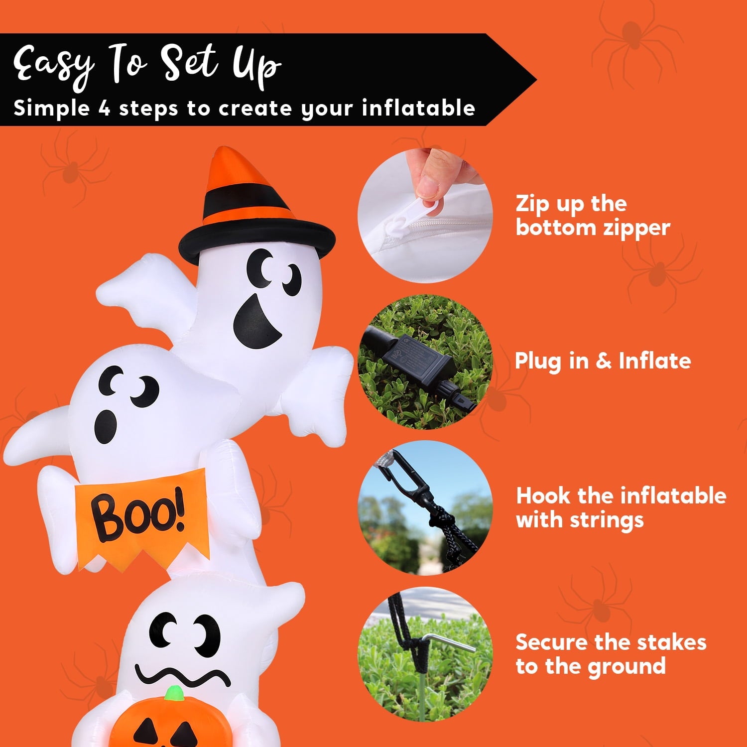 Joyfy 5ft Halloween Inflatables Light up Cute Ghost,Blow Up Ghost Lift Pumpkin Candy Bag with Build-in LEDs for Yard Decorations