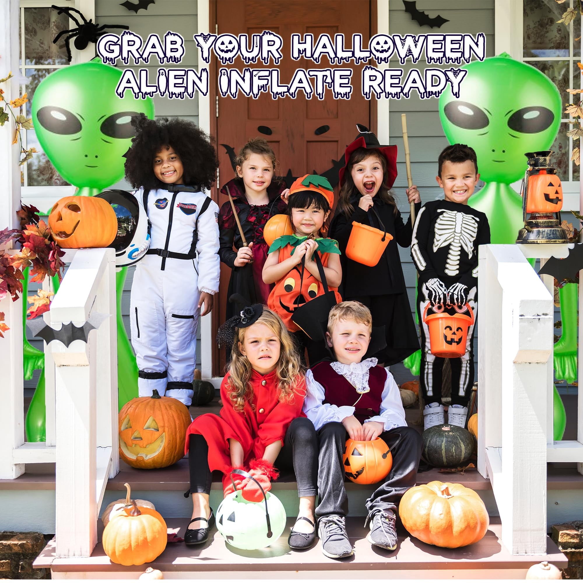 60 Inch (5 Ft.) Giant Alien Inflatable - (Pack of 2) - Jumbo Green Alien, for Game Prize, Alien Halloween Decorations Theme Party Favors Photo Prep & Decorations