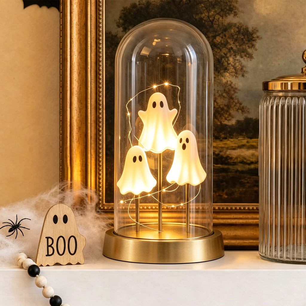 Ghost Bubble Bath LampHalloween Bathroom Decor Gifts Under 20 Bathtub Ghost & Dog Resin Figurine, Warm LED Halloween Tabletop Decor for Bathroom, Bedroom, Kids Room & Fall Home Accent