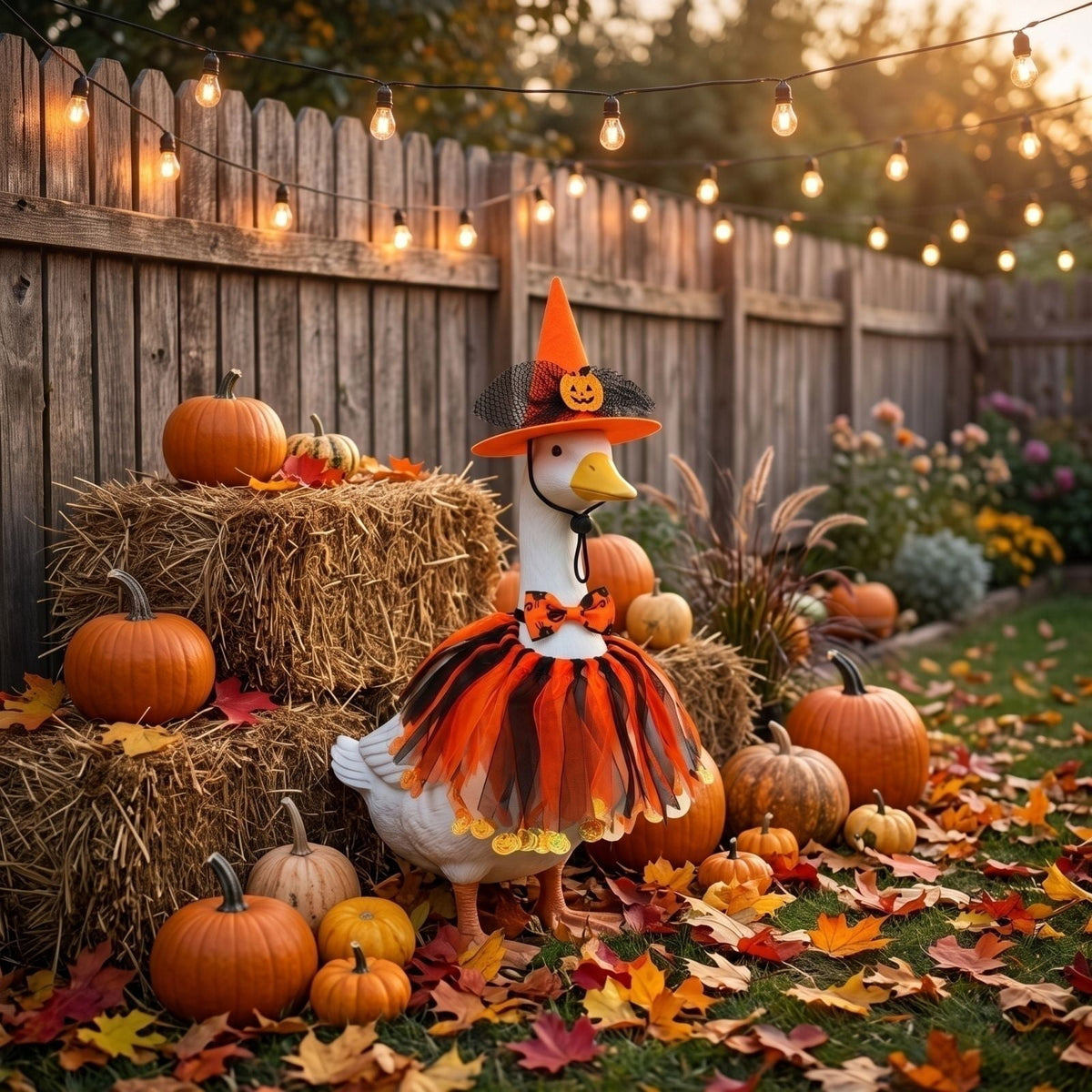 Outdoor Holiday Yard Decor, 23 Inch Porch Goose Outfits, Halloween Pumpkin Themed Porch Goose Clothes, Porch Goose Set with Hat and Treat Bag, Fits Standard 23 Inch Large Porch
