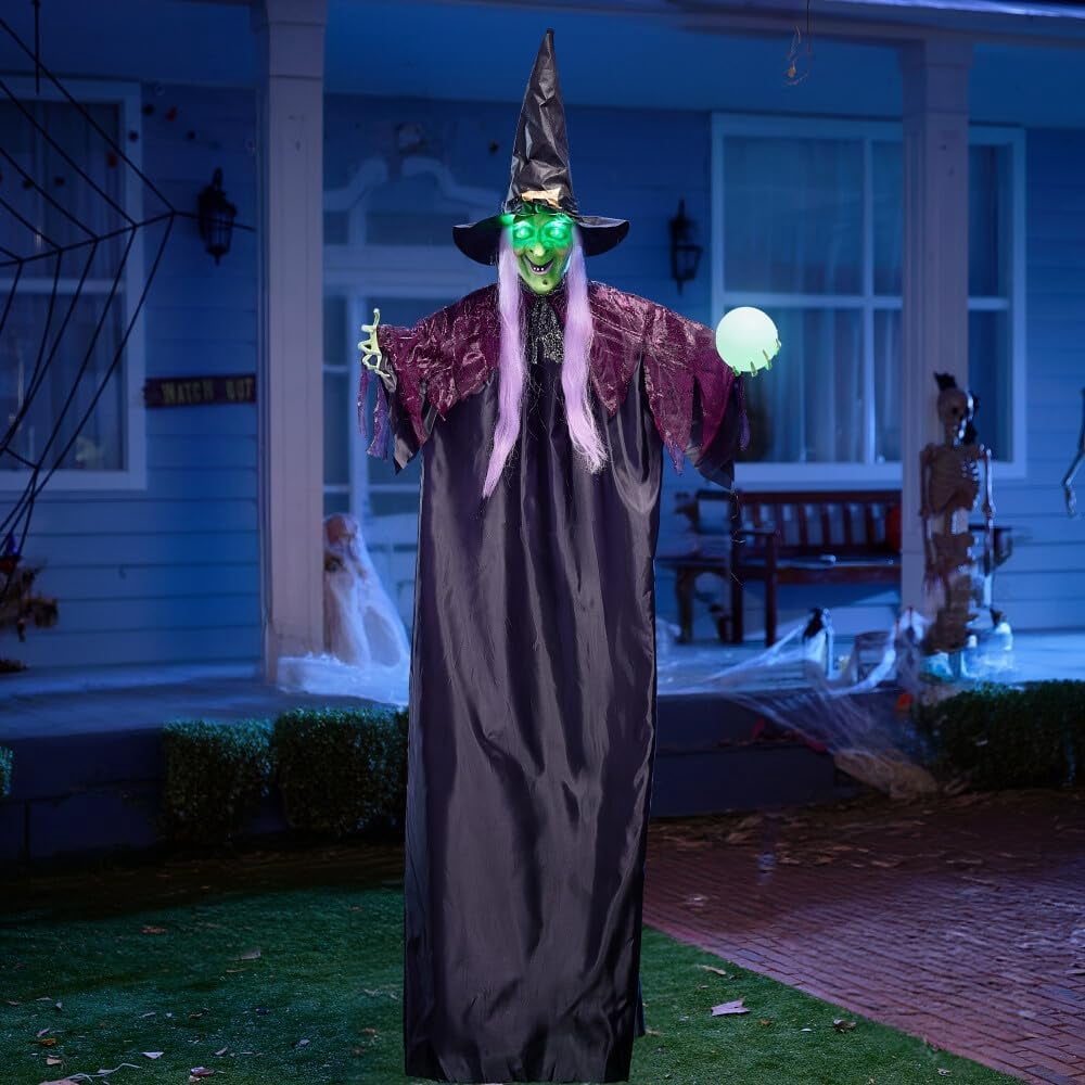 Joyfy 47" Halloween Decorations Outdoor,Life Size Animated Witch Scary Decorations Halloween Motion Activated Witch with LED Eyes & Sound,Haunted House Decor
