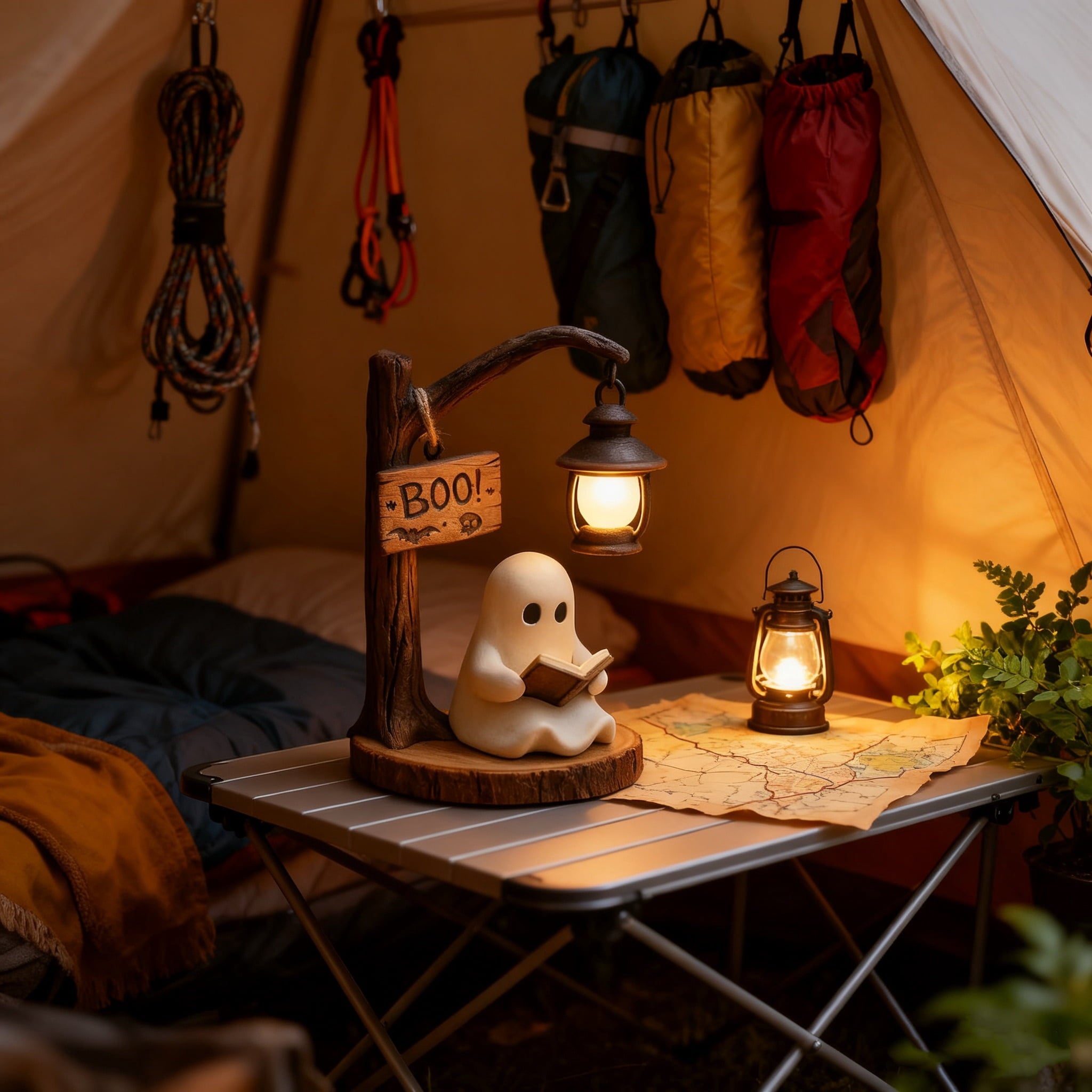 YZEGDCH Halloween 3D Ghost Campfire Flickering Night Light 2 Funny Roasting Marshmallows at Campfire LED Electric Faux Flameless Campfire Nightlight Funny Halloween Decor