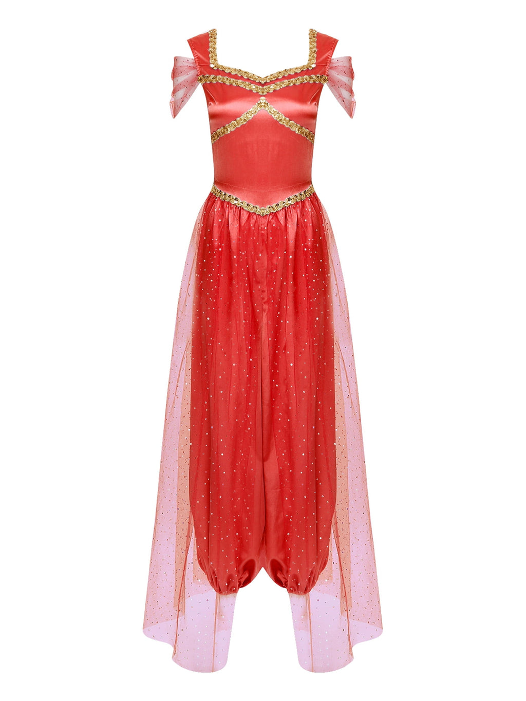 Aislor Women Halloween Arabian Princess Cosplay Costume Sequins Belly Dance Romper Jumpsuit Fancy Dress Lake Blue L