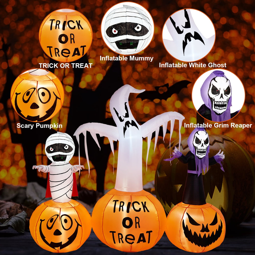 5.7FT Inflatable Halloween Inflatable Crawling Green Ghost with Tombstone Built-in LED Lights Inflatable LED Lights Blow Up Yard Decoration