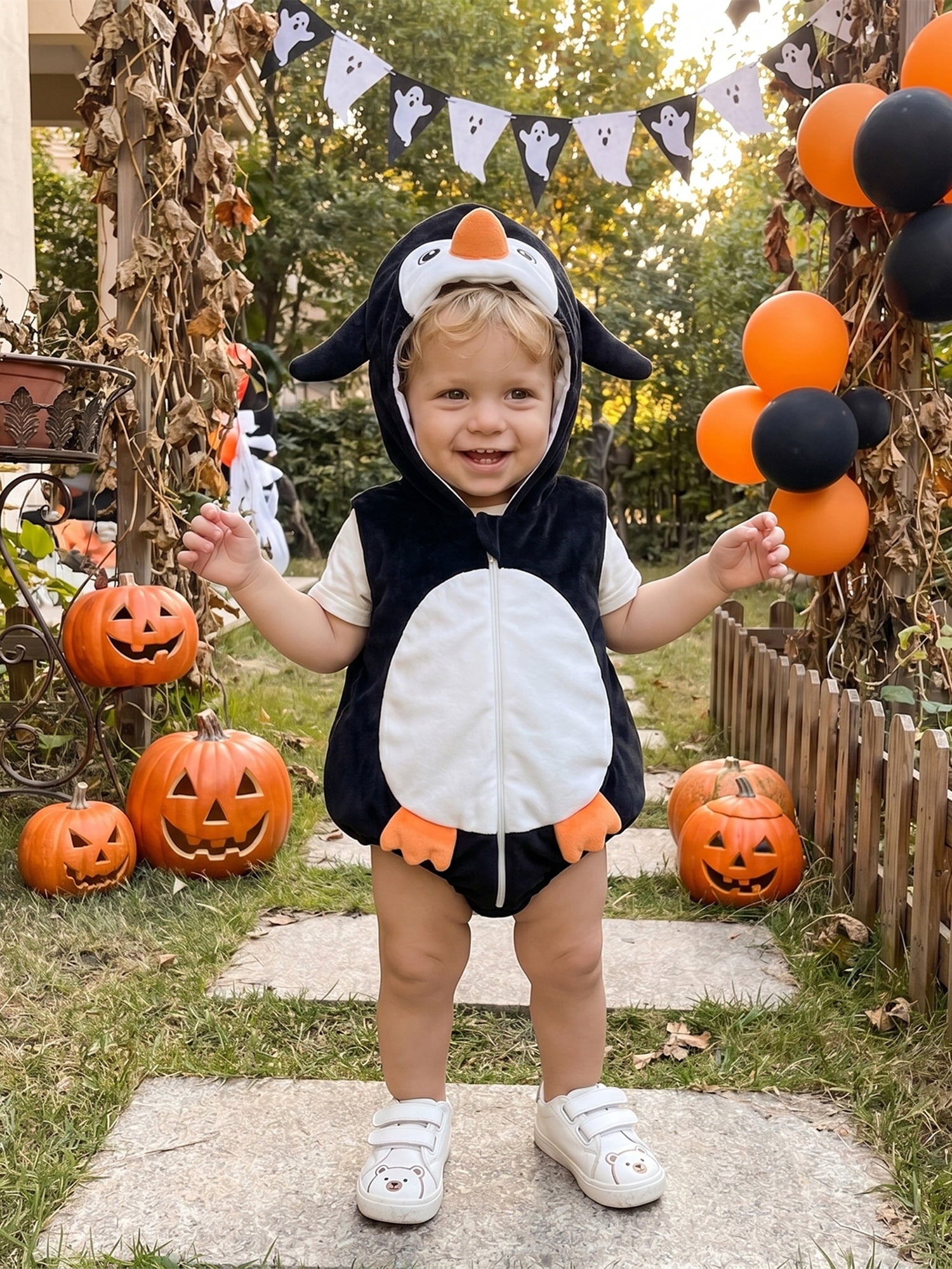 RUINIXCW Newborn Baby Boy Halloween Costume Kids Infant Animal Cosplay Outfit Toddler Fall Winter Clothes Warm Fleece Hooded Sleeveless Romper