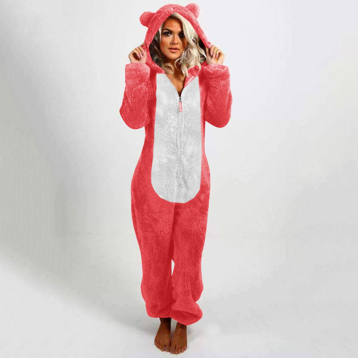 QATAINLAV Sherpa Fleece Jumpsuit for Women Winter Warm Fuzzy Onesie Pajamas Cute Cat Hooded Romper Casual Zip Up Overalls Sleepwear Black XL