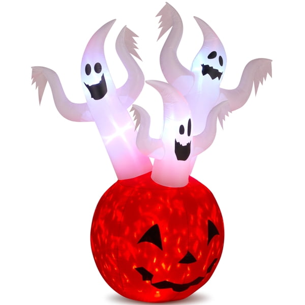 5.9FT Halloween Inflatable Pumpkin Ghost, Built-in LED Lights, Waterproof Polyester for Yard/Garden