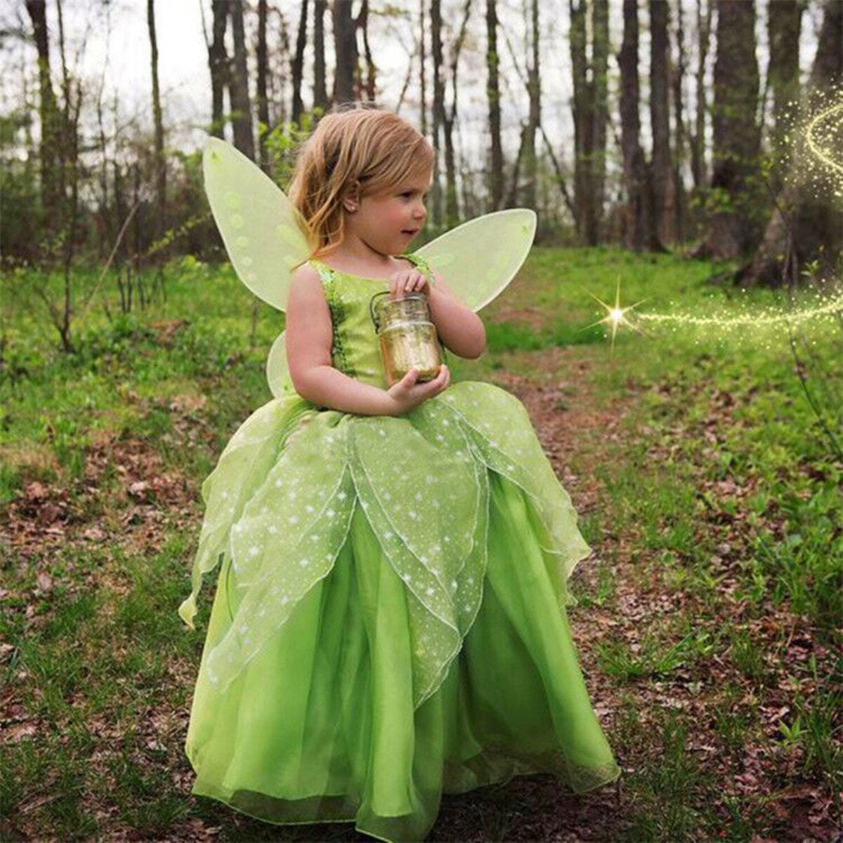HAWEE Flowers Fairy Costume for Girls Toddler Halloween Birthday Party Fairy Elf Dress up with Wings
