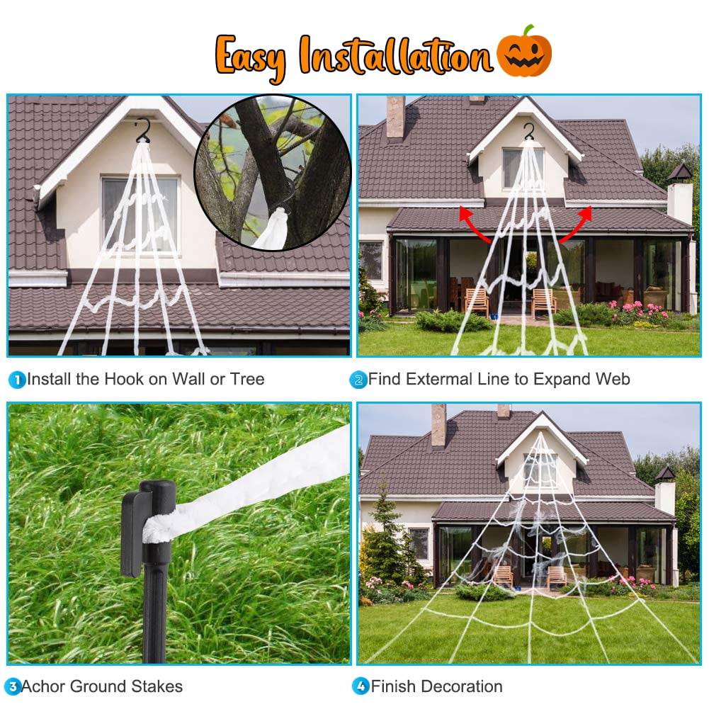 PayUSD Halloween Decoration, 275" Halloween Spider Web + 59" Giant Spider Fake Spider and 20 Pcs Little Spider Halloween Decor for Indoor Outdoor Yard Home Costumes Party Haunted House Decor