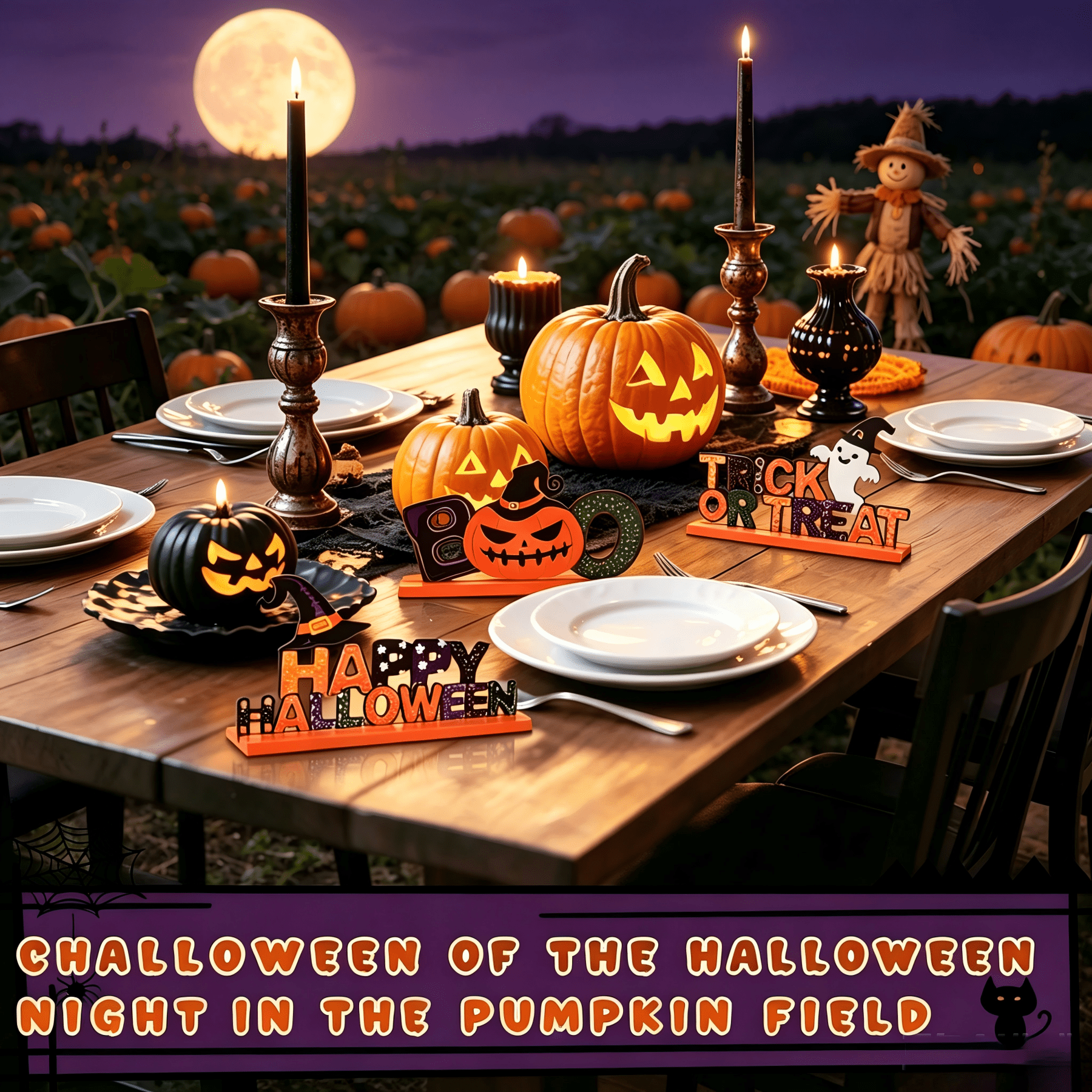 Halloween Tabletop Decoration Indoor Farmhouse BOO Decoration Centerpieces for Halloween-3*10 Inch Wooden Sign with Happy Halloween, Trick or Treat, Boo for Indoor Decoration