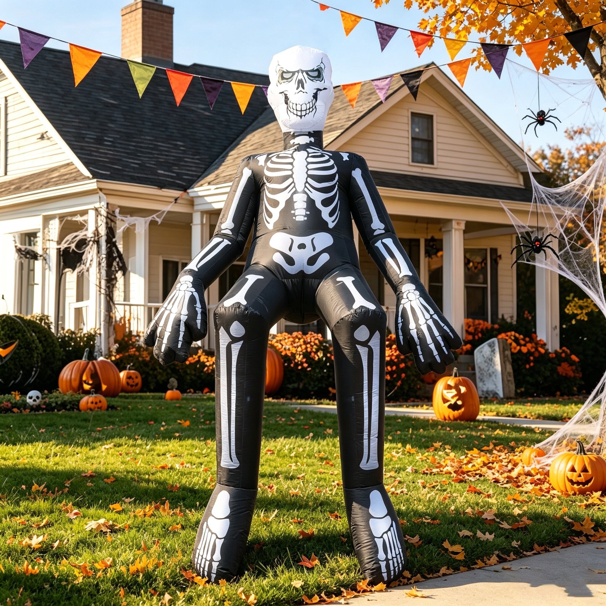 Coolmade 10.5 ft Sitting Skeleton Halloween Inflatable, Built‑in LED Lights, Blow‑Up Yard Outdoor Decoration