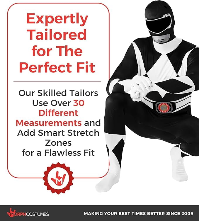 Morphsuits Adult Black Power Ranger Morphsuit Mens Superhero Fancy Dress Costume Halloween Black M
