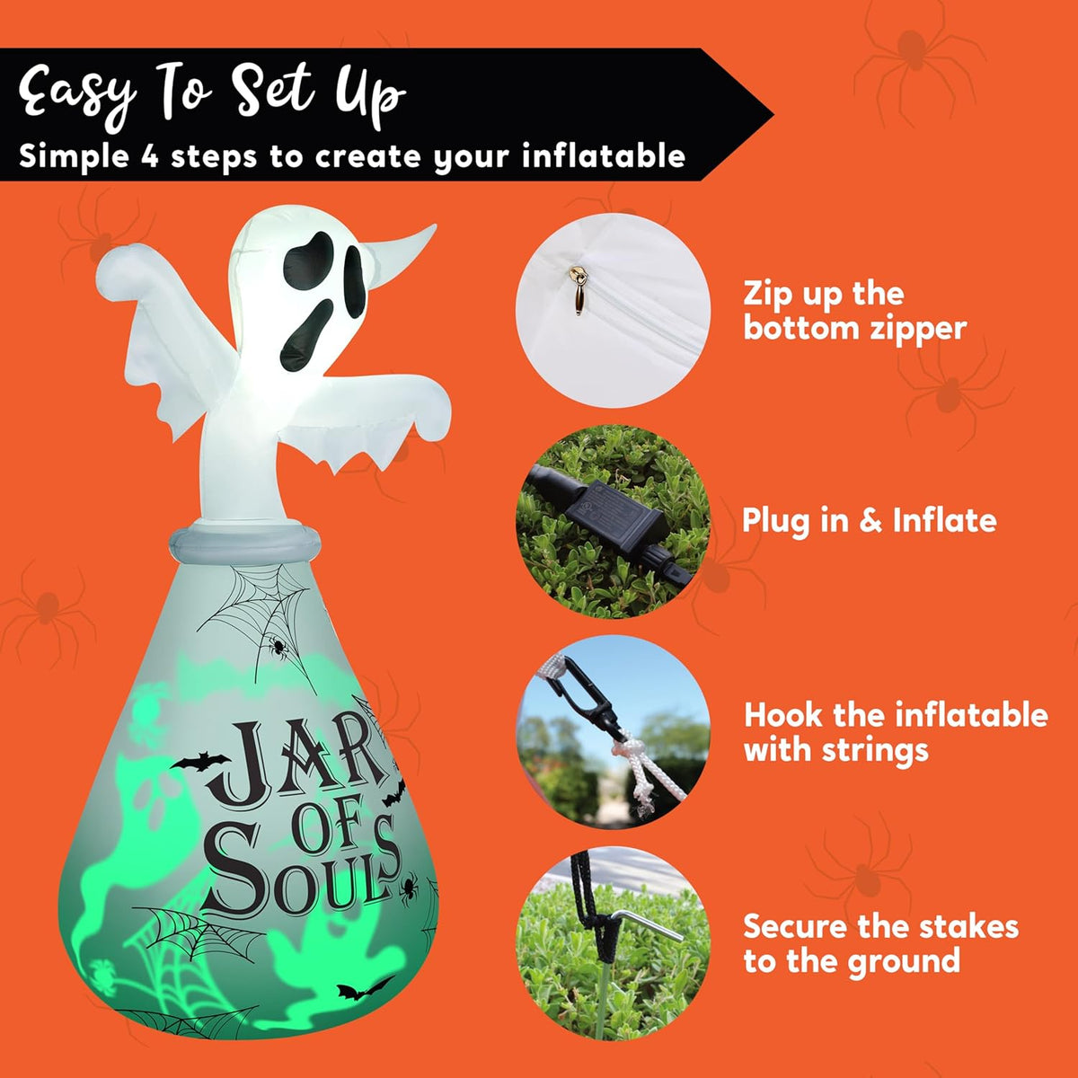 Joyfy 6 ft Halloween Inflatable Witch & Cauldron,Blow Up Decor with Rotating Green Ghost Projection Built-in LEDs,Outdoor Decoration for Party,Yard,Garden