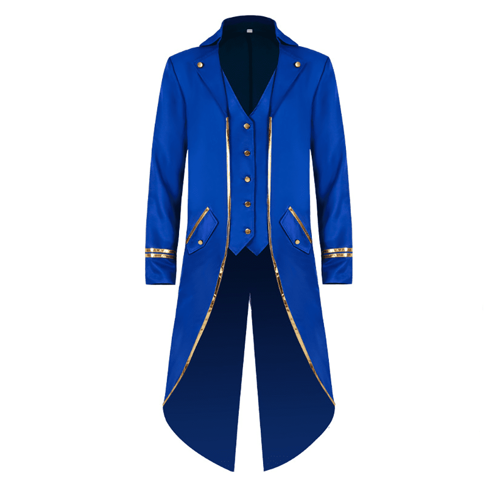 IBTOM CASTLE Men's Steampunk Vintage Tailcoat Jacket Gothic Medieval Victorian Frock Button Down Swallow Coat Uniform L Blue & Gold