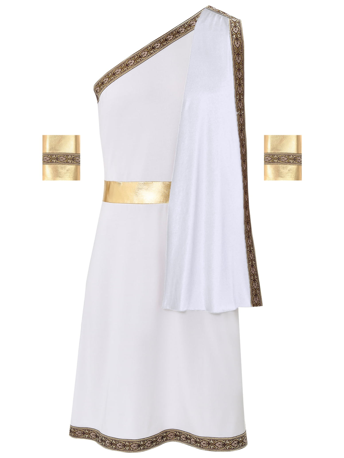 Haitryli Men's Ancient Greek God Toga with Sleeves One Shoulder Halloween Costume Tunic Role Play Black S