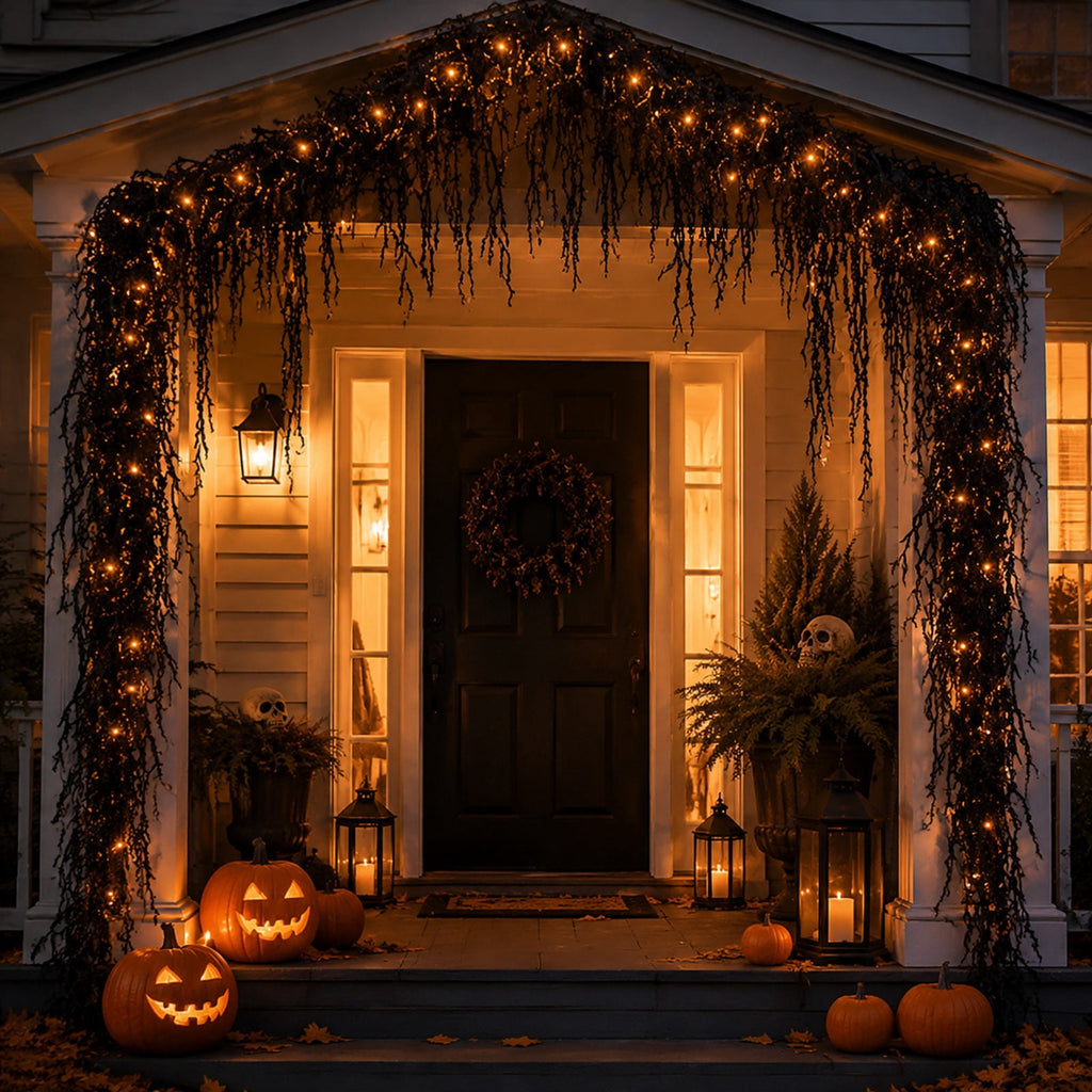 Orangide Halloween Spooky Garland Black Rope Rattan Fireplace Decor Set 71 in Hanging Ornament for Porch Wall Indoor Outdoor Fall